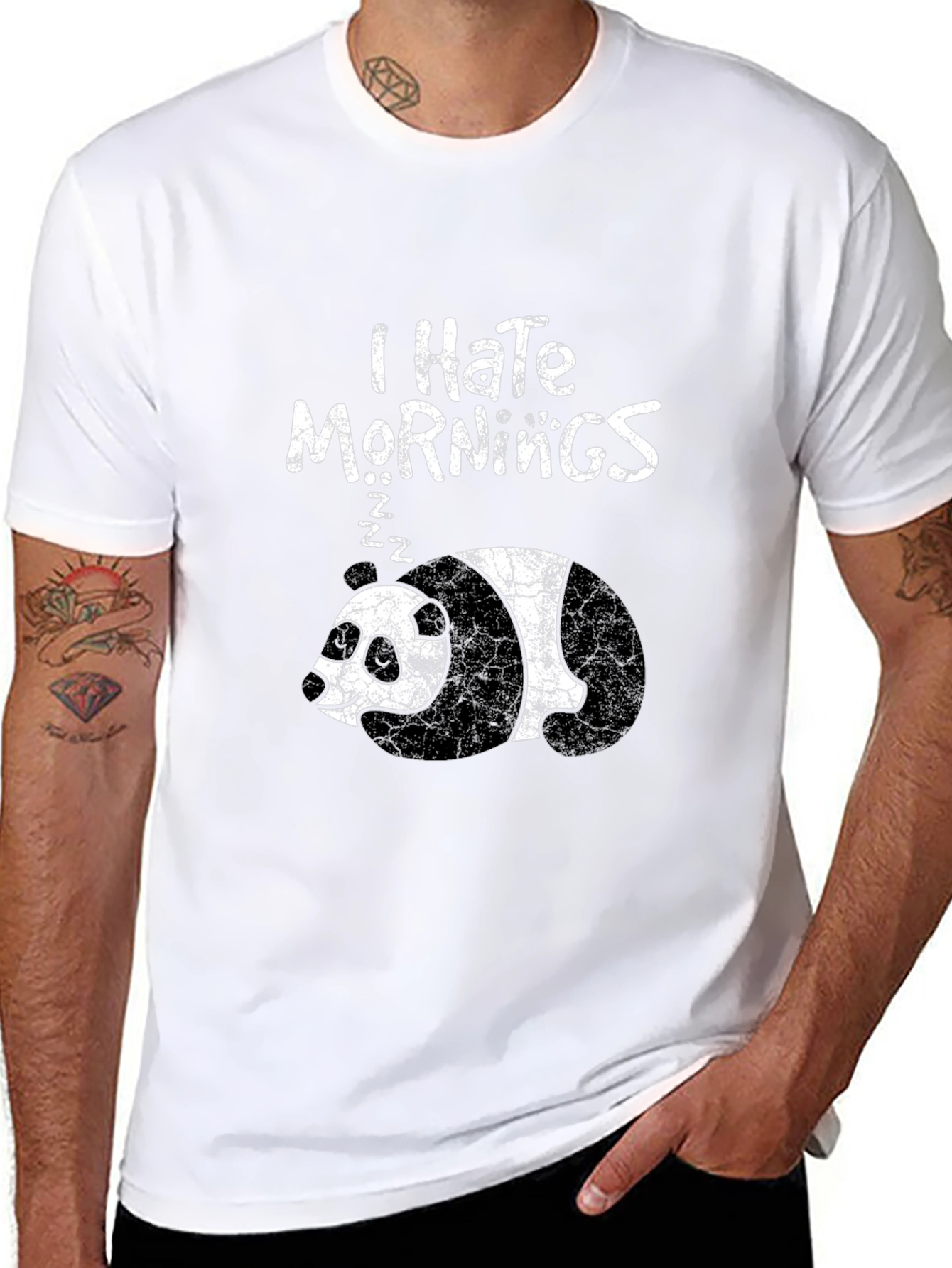 Black I Hate Mornings Panda T-Shirt - Funny Sleepy Bear Tee view 8