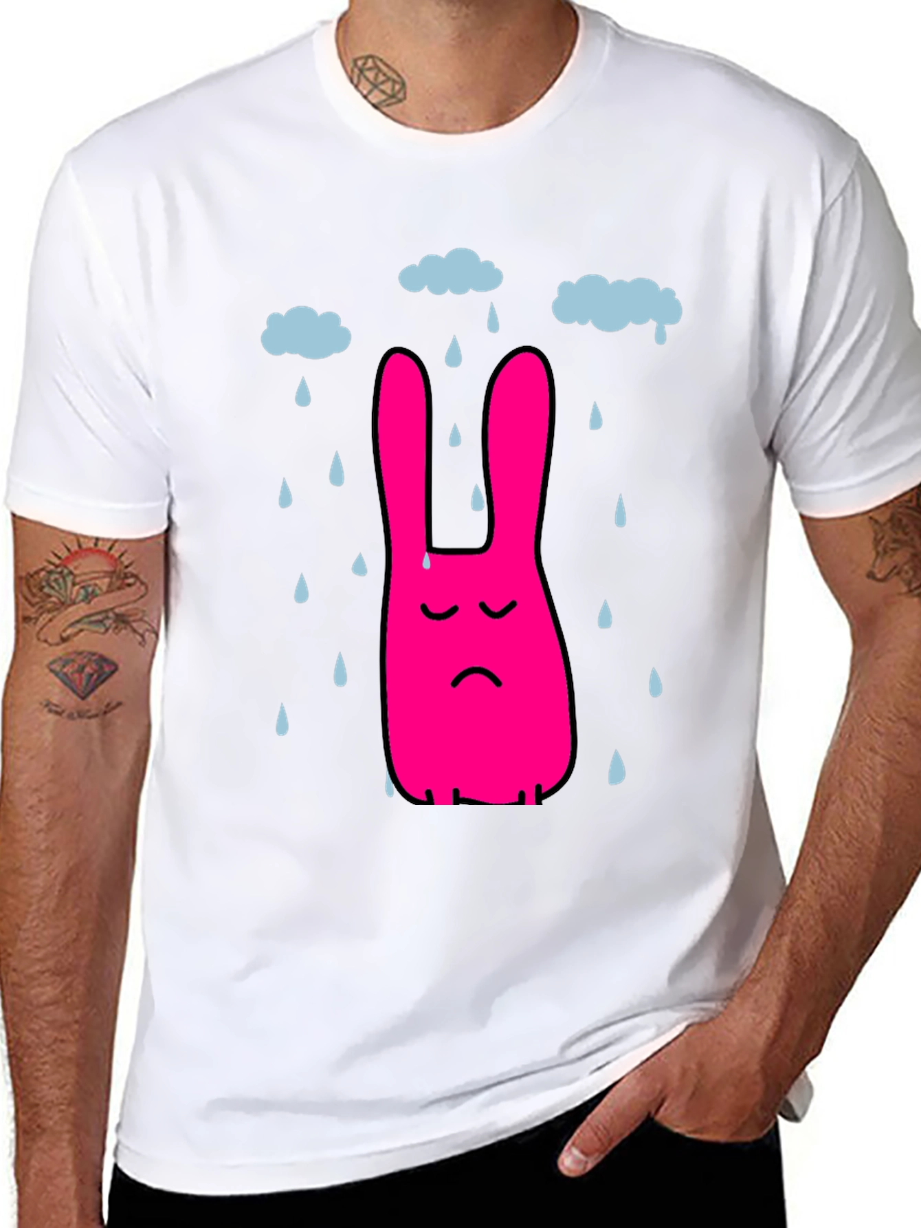 Black Sad Bunny Rain Cloud Black T-Shirt view 8