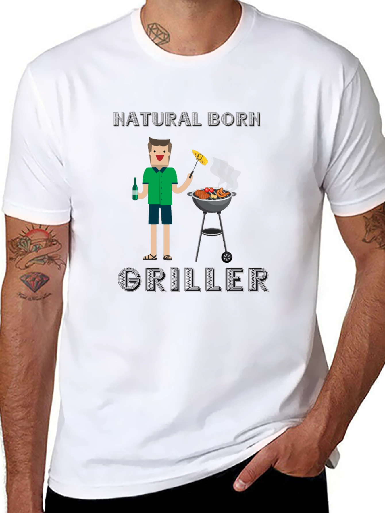 Black Natural Born Griller T-Shirt - BBQ Funny Tee view 8