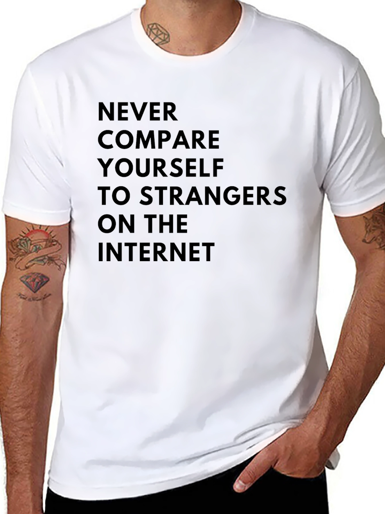 Black Inspirational Graphic Tee - "Never Compare" view 8