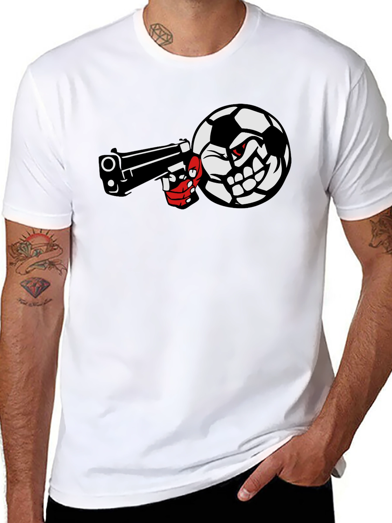 Black Soccer Ball Pistol Black Graphic Tee view 8