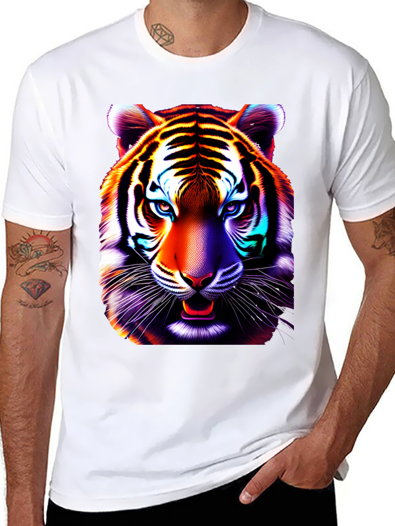 Black Vibrant Tiger Graphic Tee - Cool Animal Print Shirt view 8