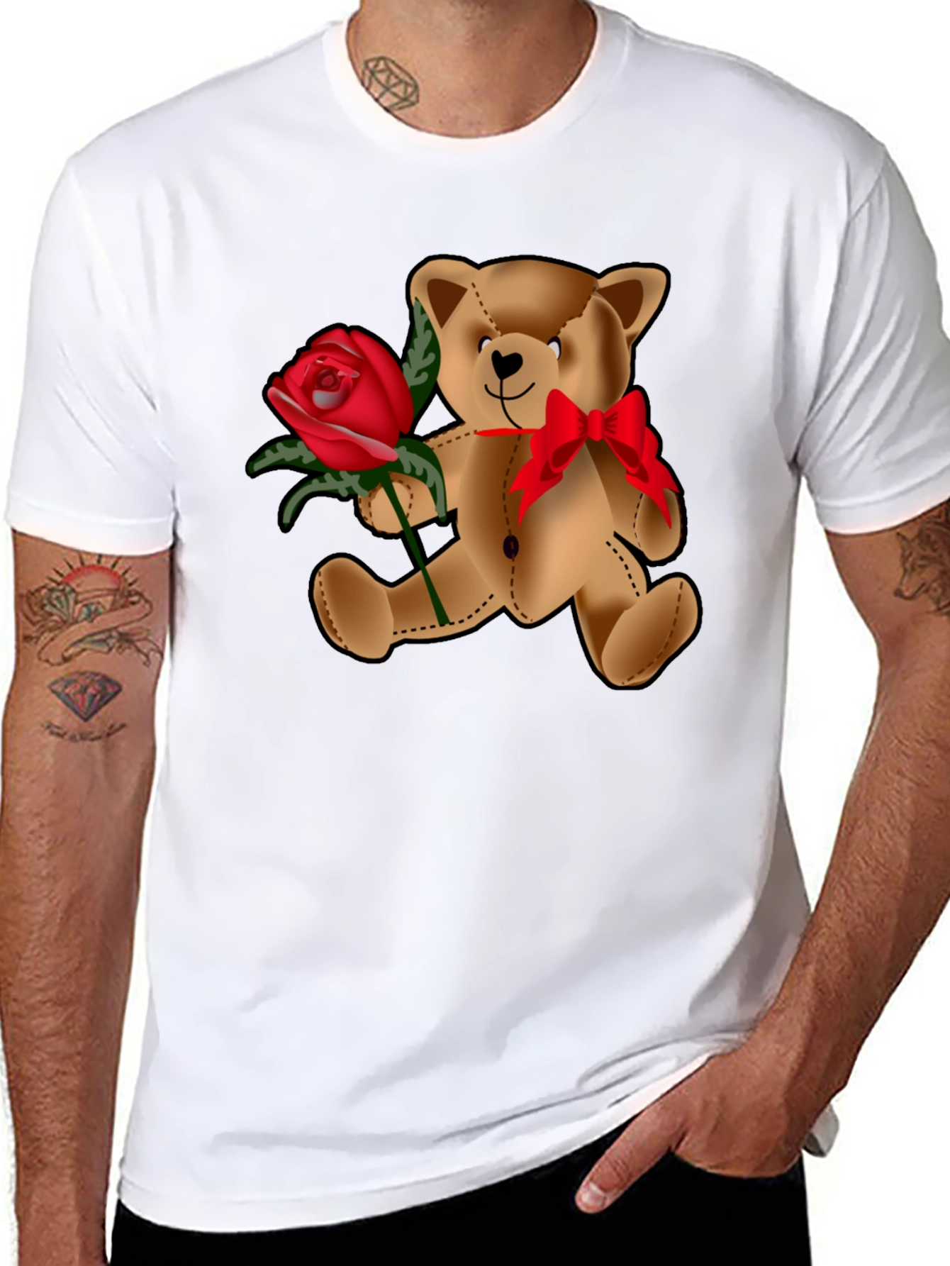 Black Teddy Bear Rose T-Shirt - Valentine's Day Love view 8