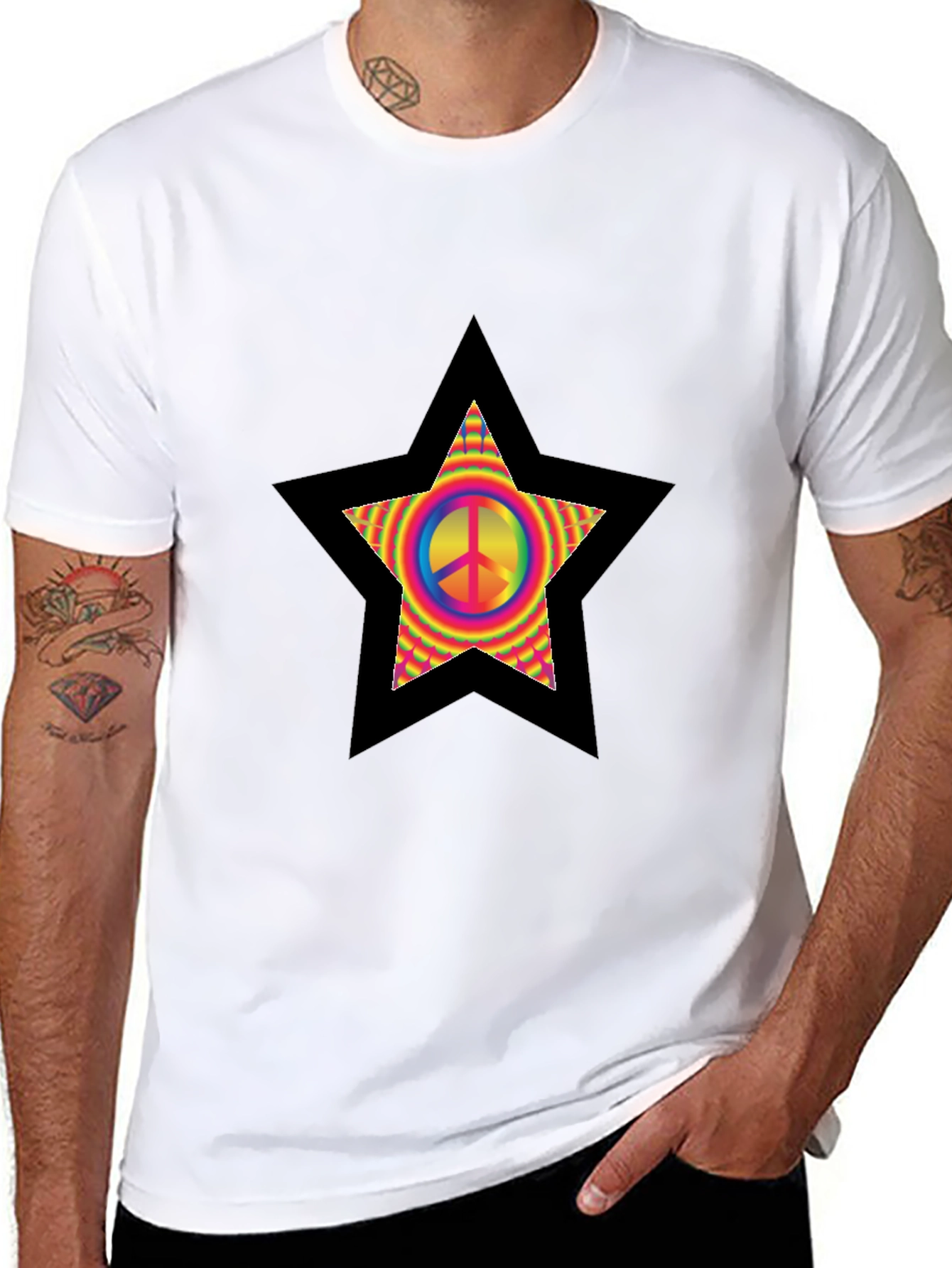 Black Peace Star T-Shirt - Retro Hippie Style view 8