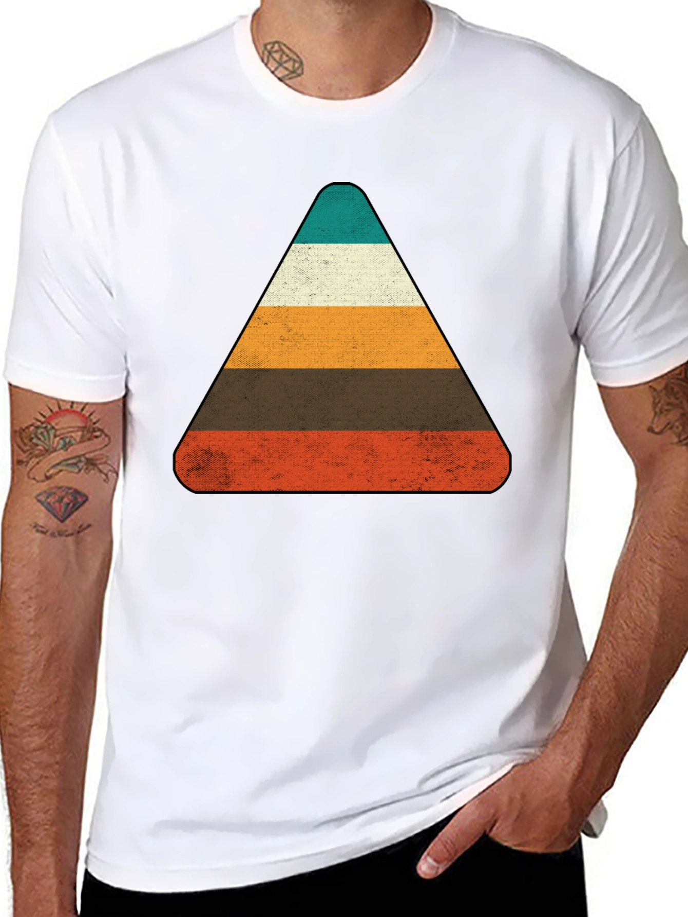 Black Retro Striped Triangle Graphic T-Shirt view 8