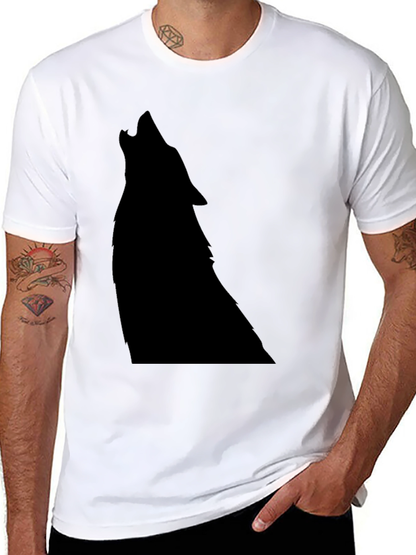 Black Black Wolf Silhouette Graphic Tee view 8
