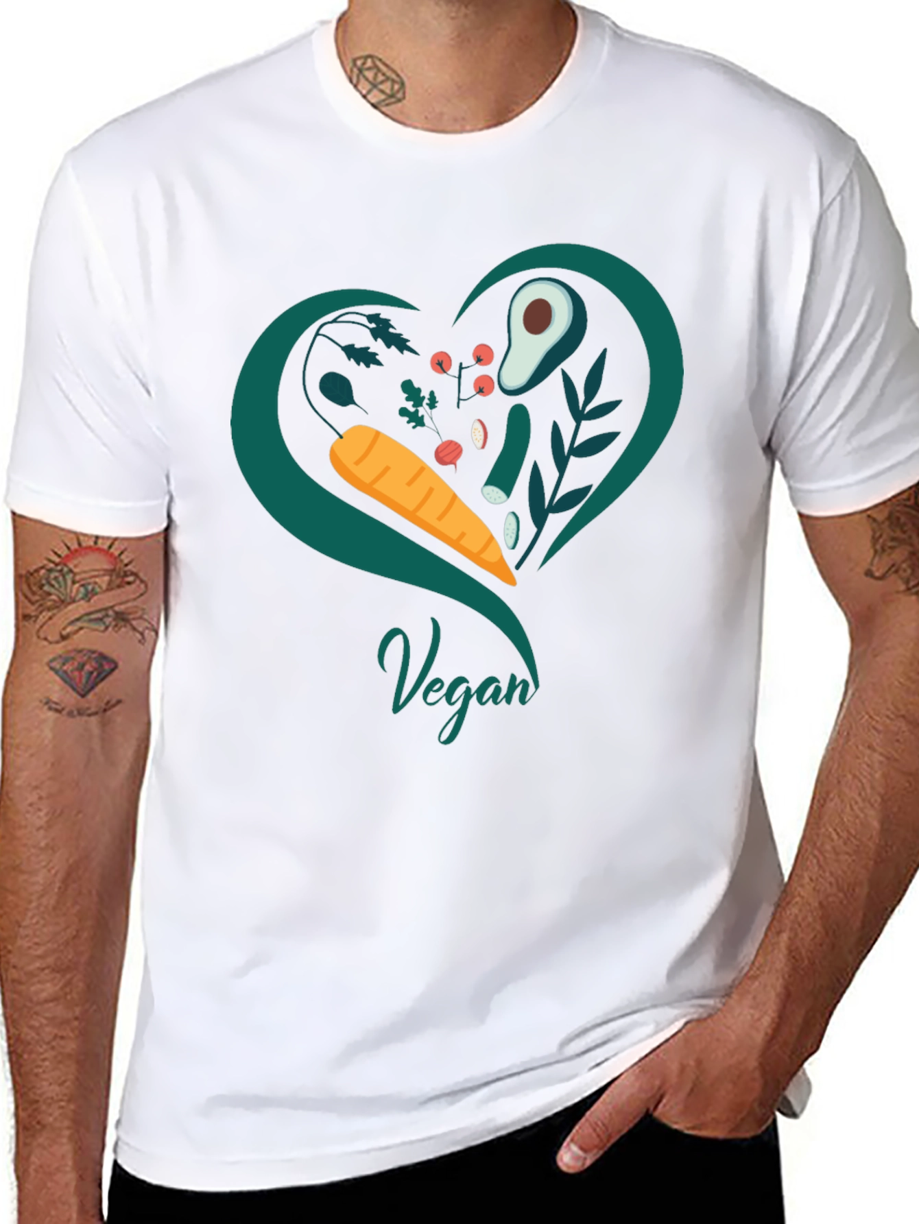 Black Vegan Heart T-Shirt - Black, Casual Fit view 8