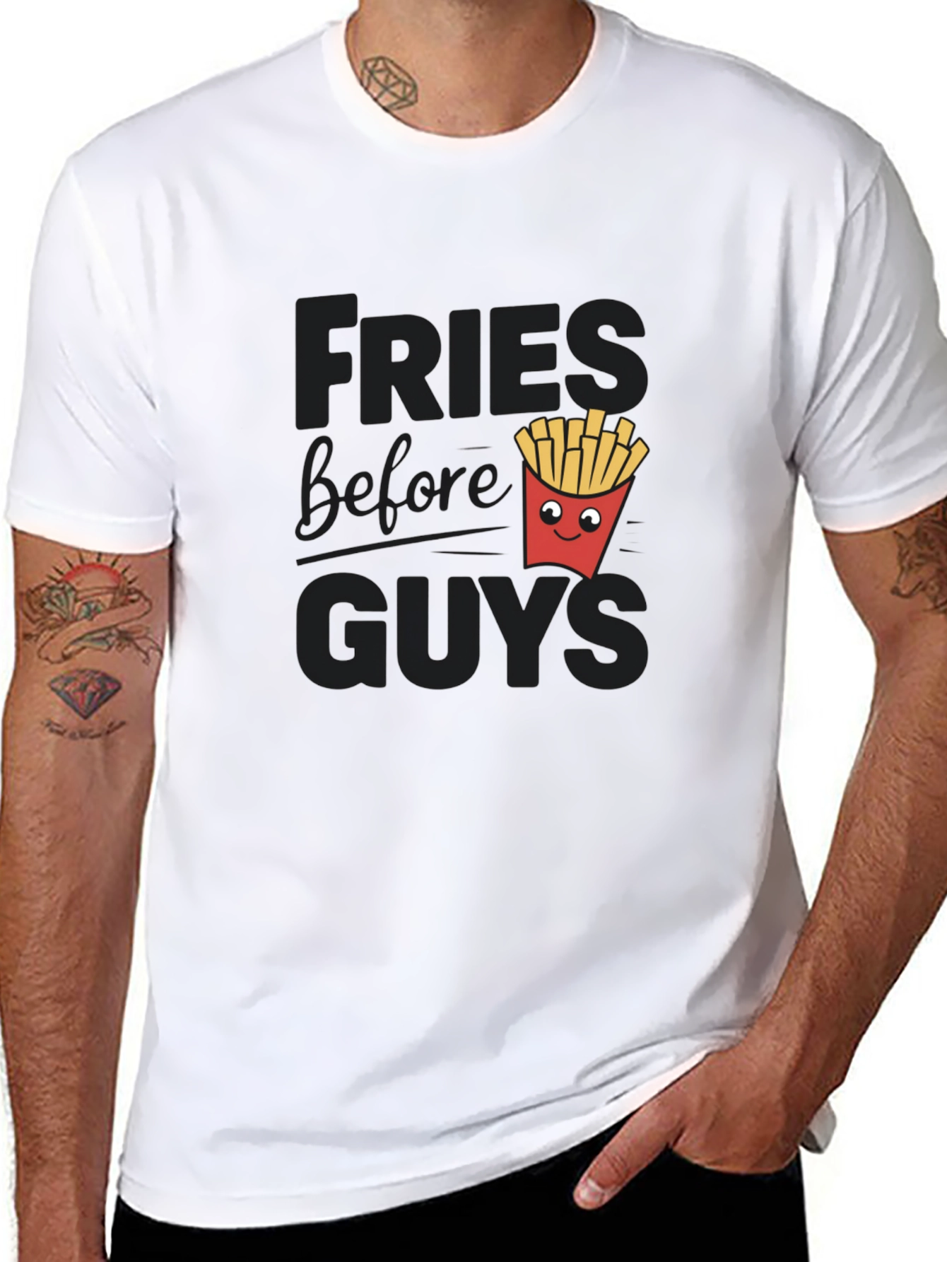Black Fries Before Guys Funny Graphic Tee view 8