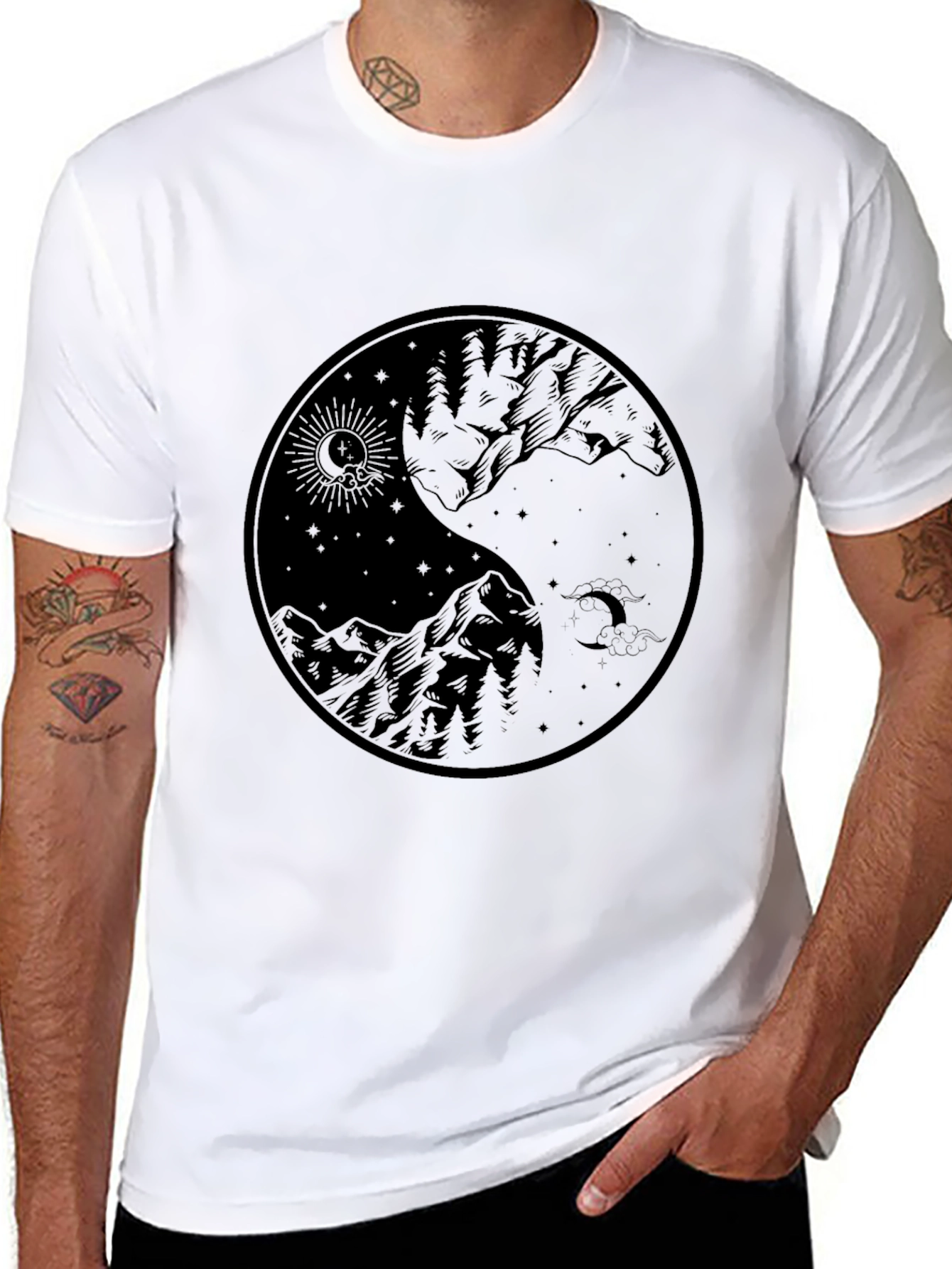 Black Yin Yang Mountain Graphic Tee - Black view 8