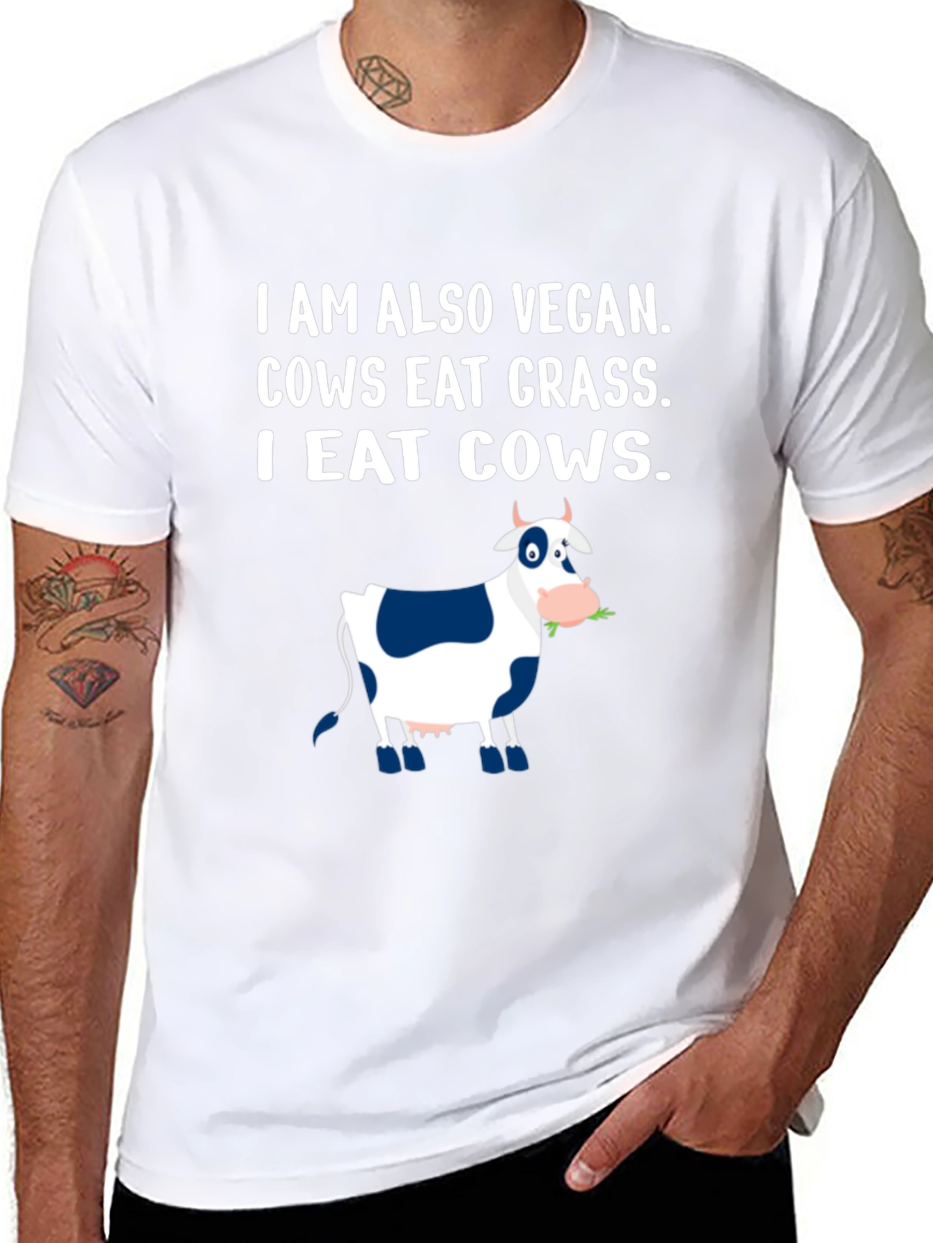 Black I Eat Cows Vegan Funny Graphic T-Shirt view 8