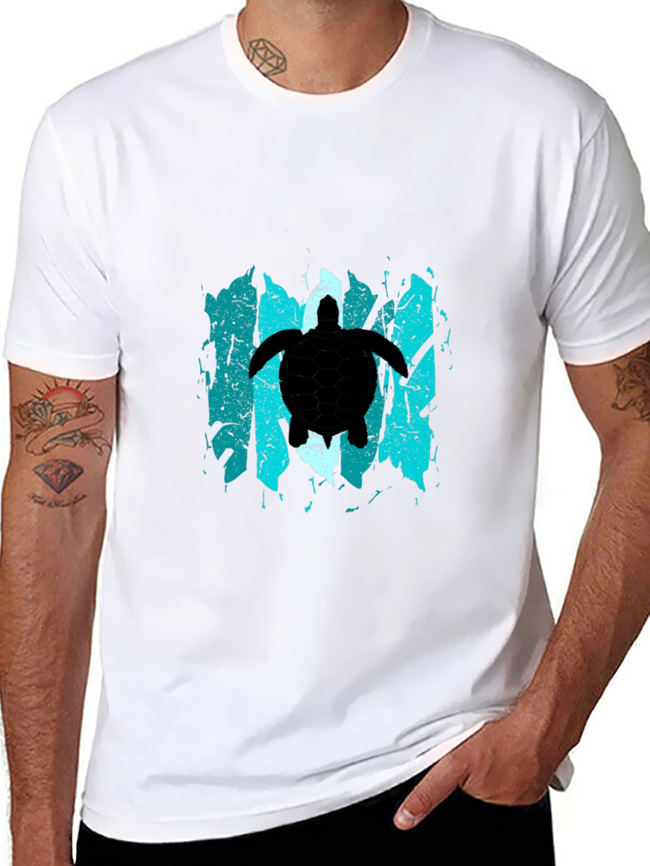 Black Turtle Graphic T-Shirt - Black, Distressed Design view 8
