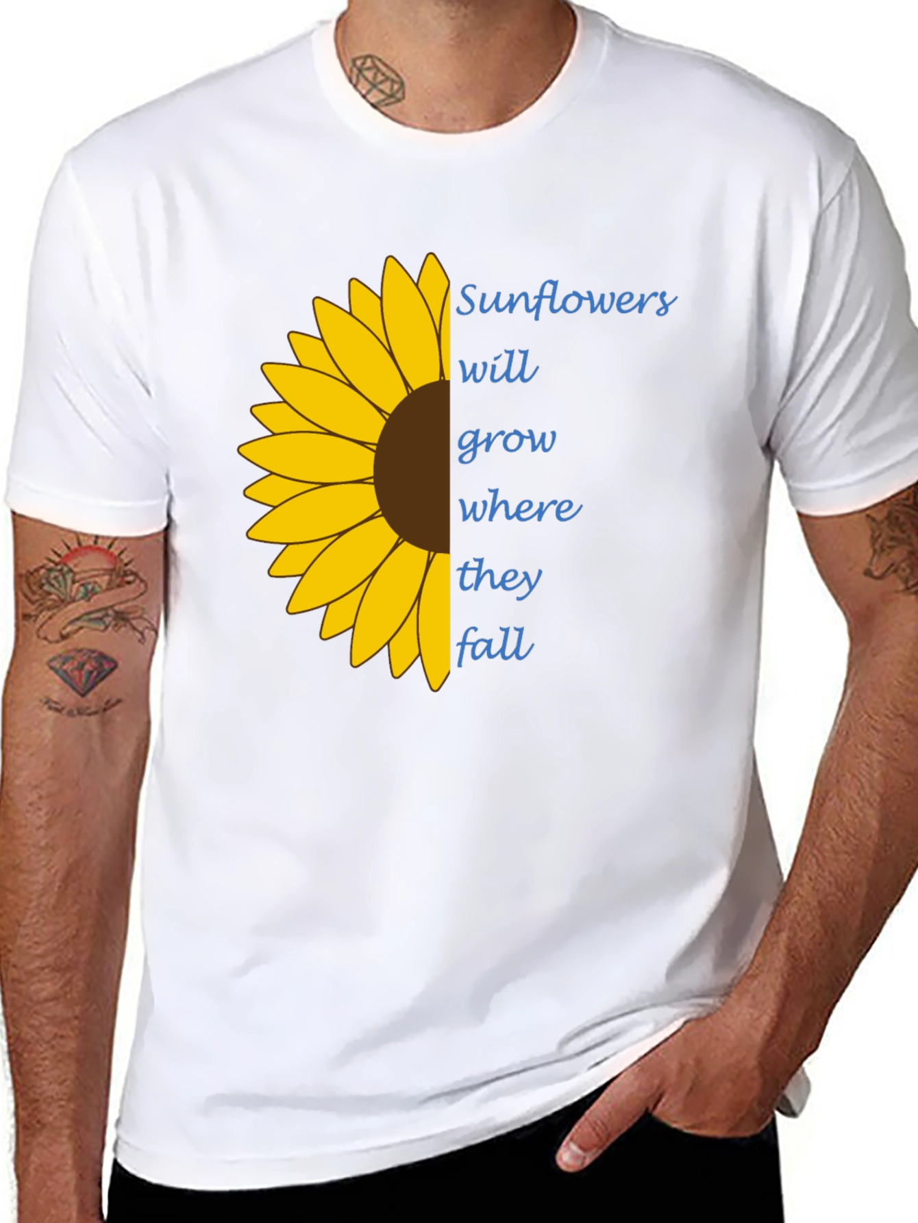 Black Sunflower Graphic Tee - "Grow Where They Fall" T-Shirt view 8