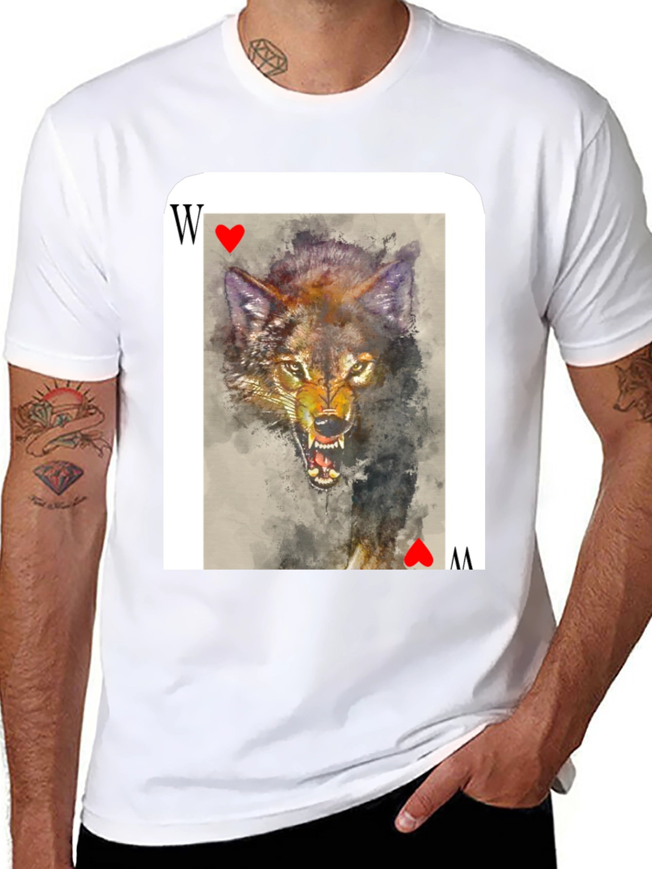 Black Wolf Card T-Shirt - Unique Animal Graphic Tee view 8
