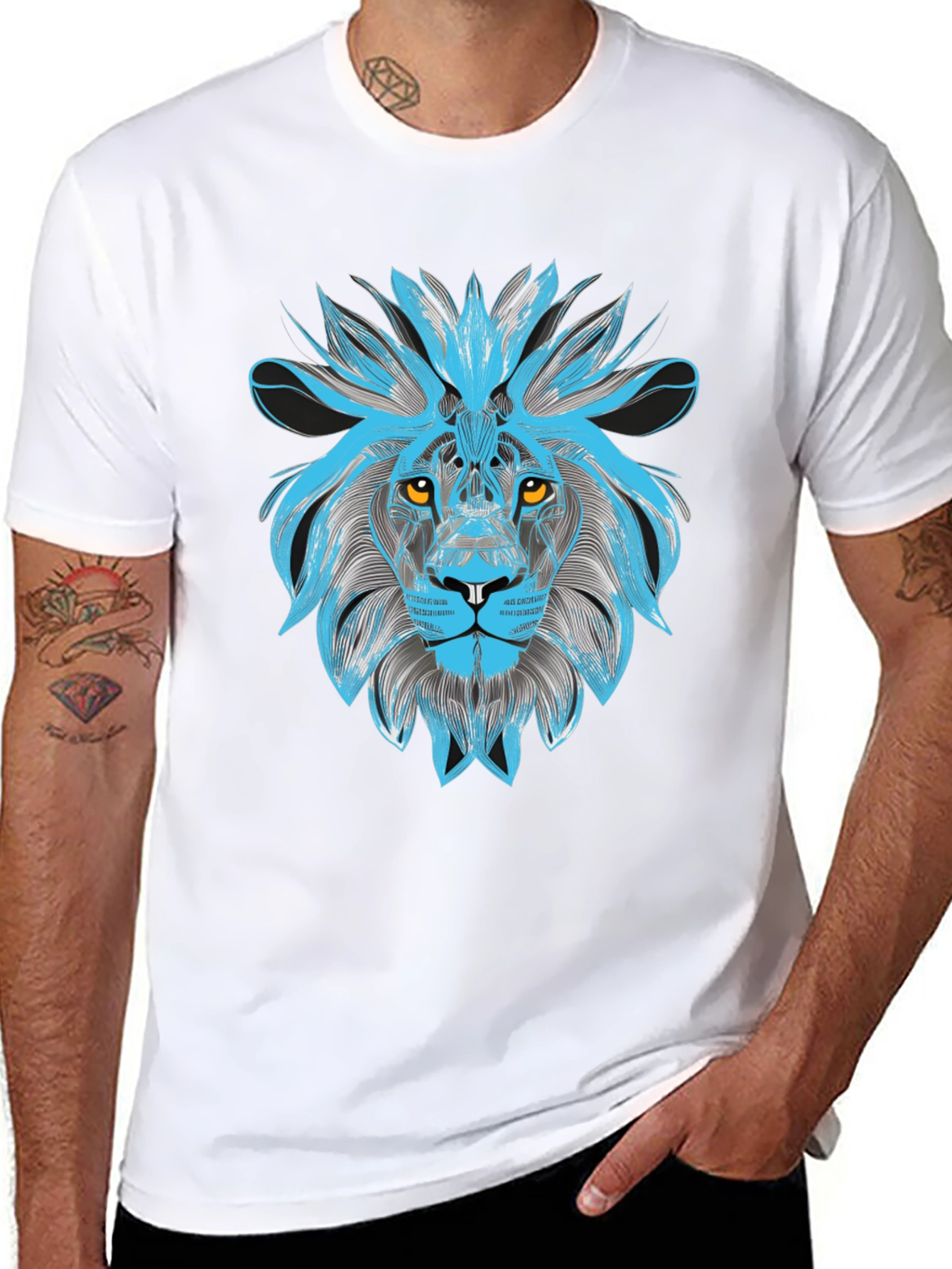 Black Lion Graphic Print Crew Neck T-Shirt view 8