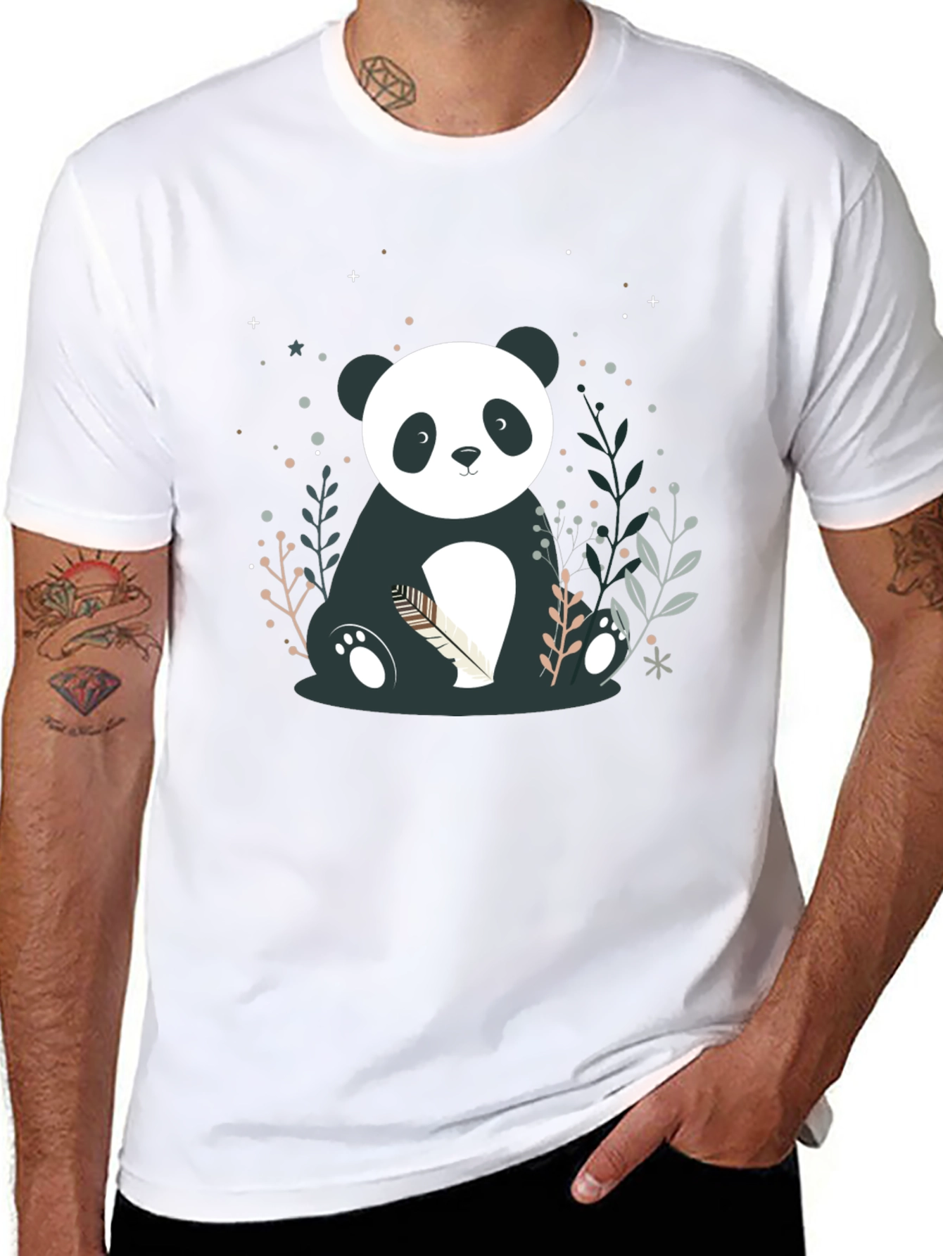 Black Cute Panda Graphic Print Black T-Shirt view 8