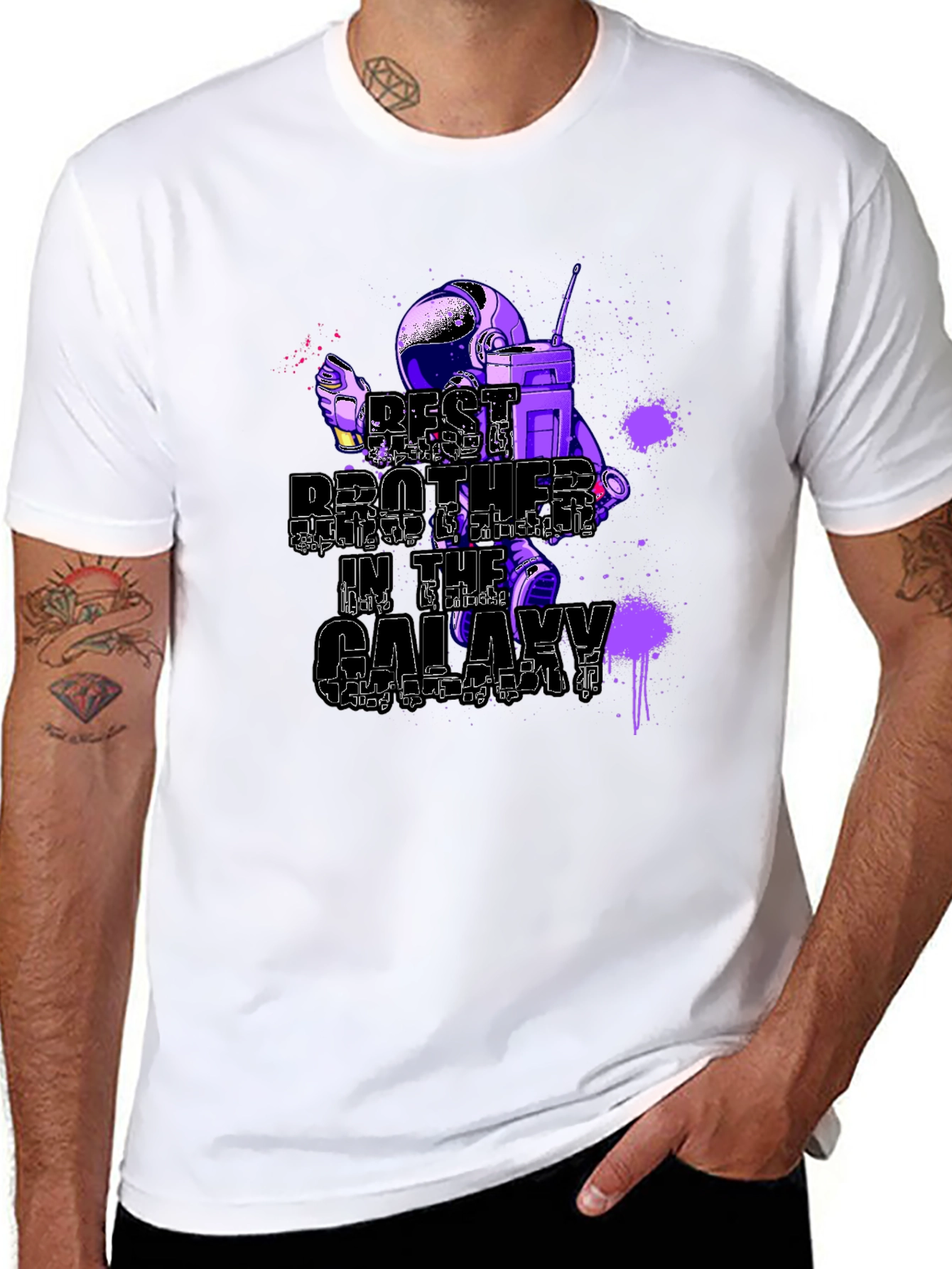 Black Best Brother in the Galaxy Astronaut T-Shirt - Black view 8