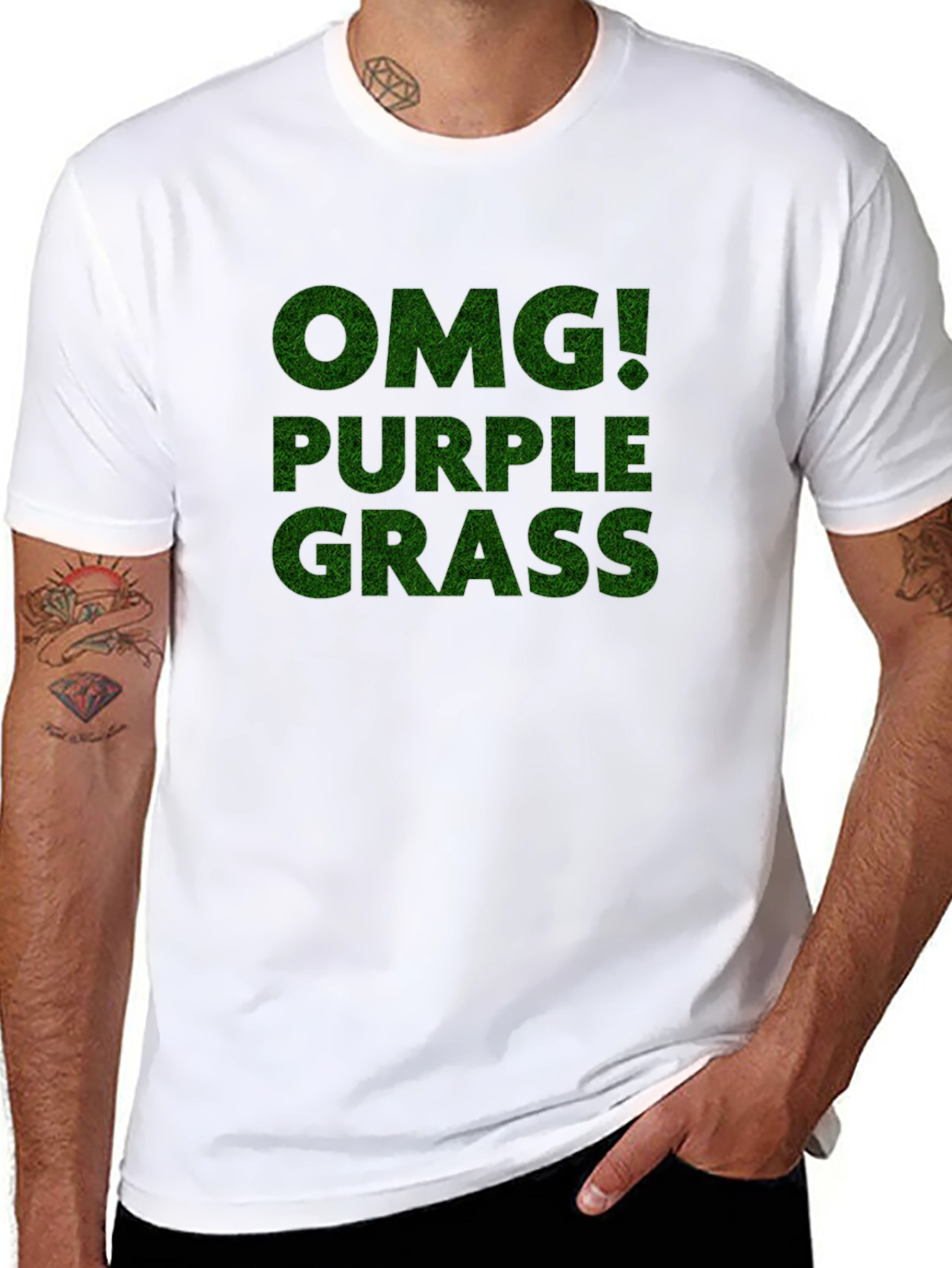 Black OMG! Purple Grass Novelty Graphic T-Shirt view 8