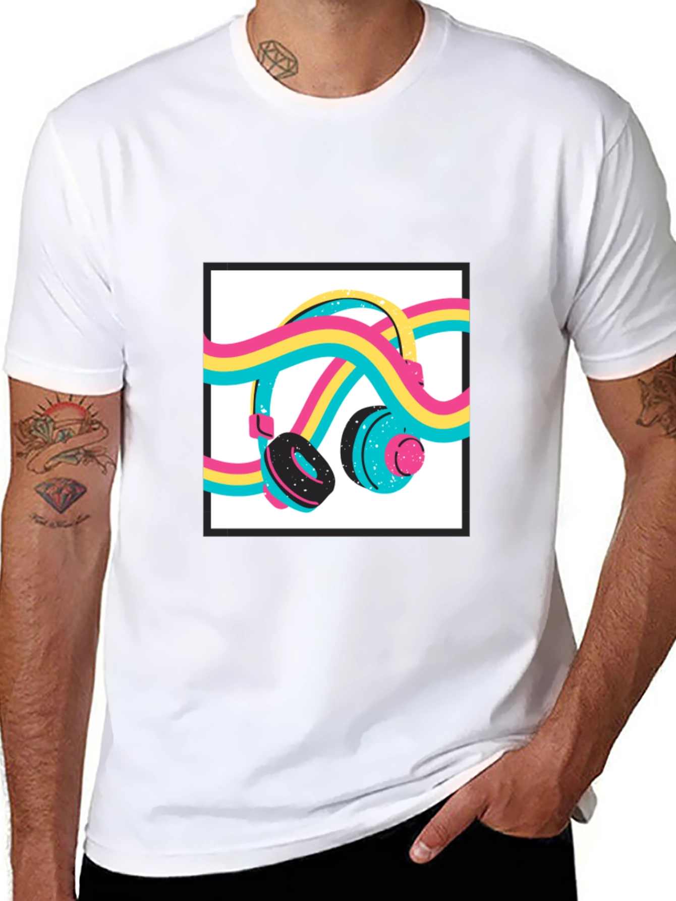 Black Retro Headphones Graphic Tee - Black Cotton Blend Shirt view 8