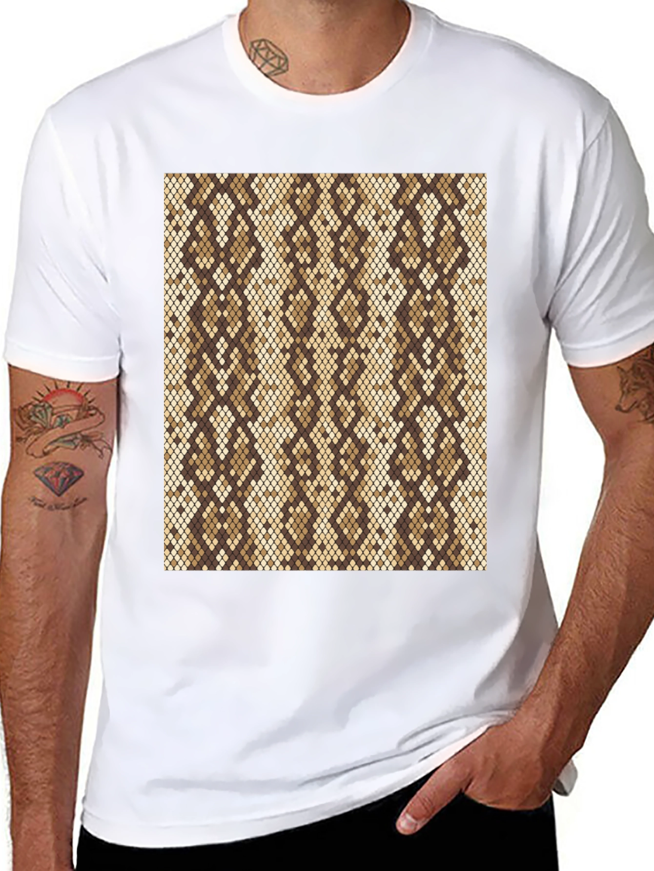 Black Snakeskin Pattern Black T-Shirt view 8