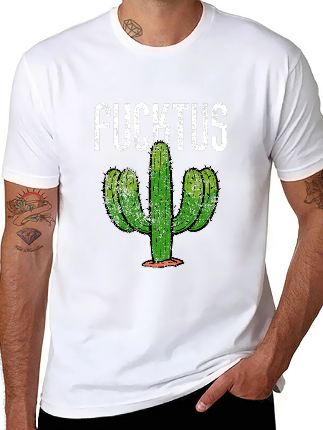 Black Funny Fucktus Cactus Graphic T-Shirt - Black view 8