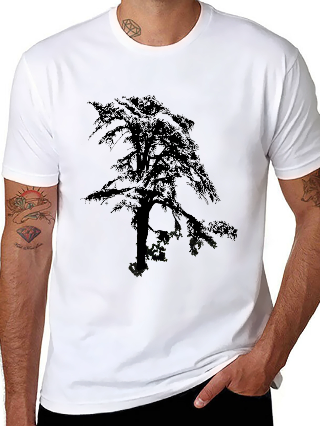 Black Silhouette Tree Graphic Tee - Men's Black Cotton T-Shirt view 8