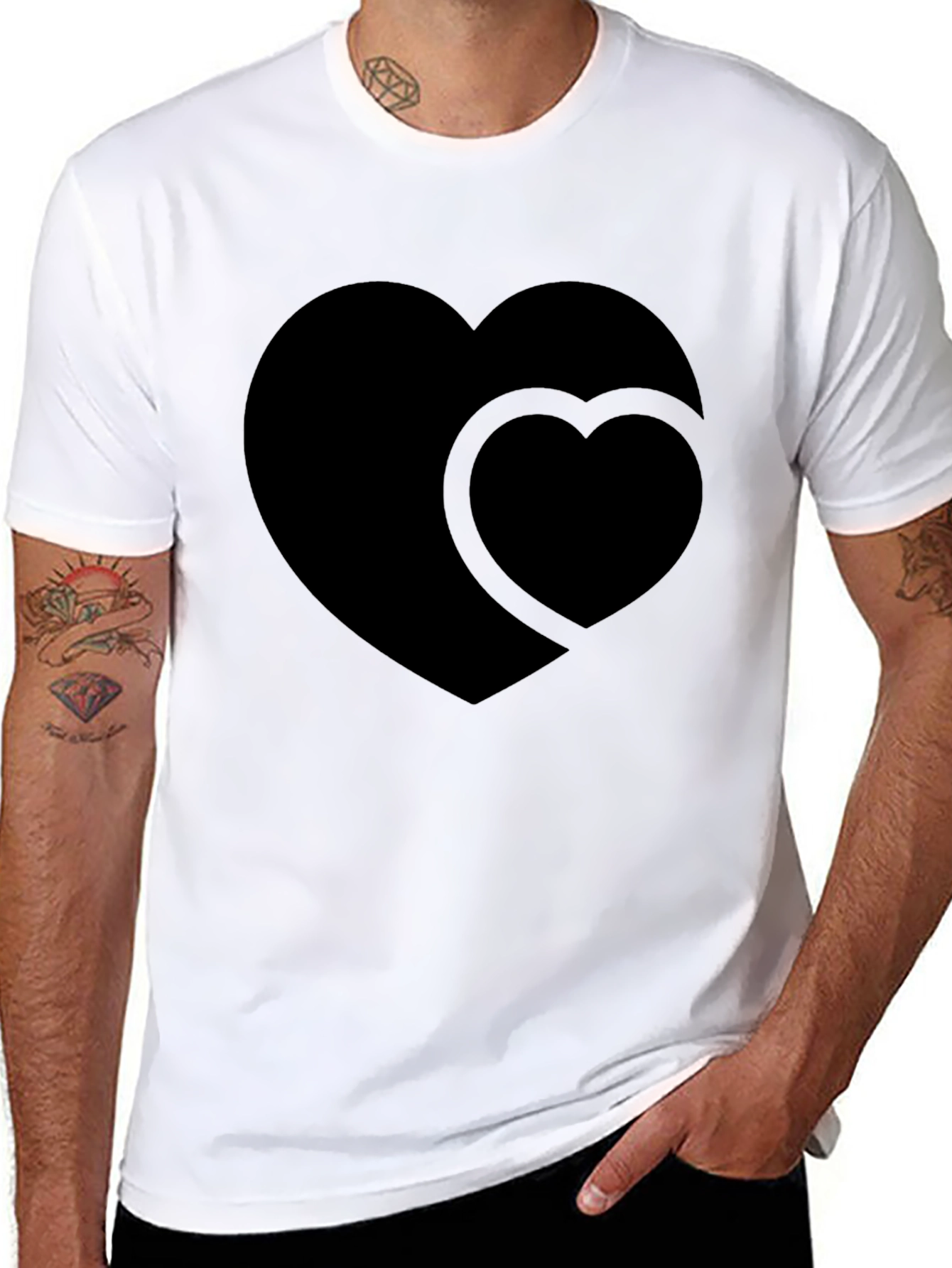 Black Men's Black Double Heart Graphic T-Shirt view 8