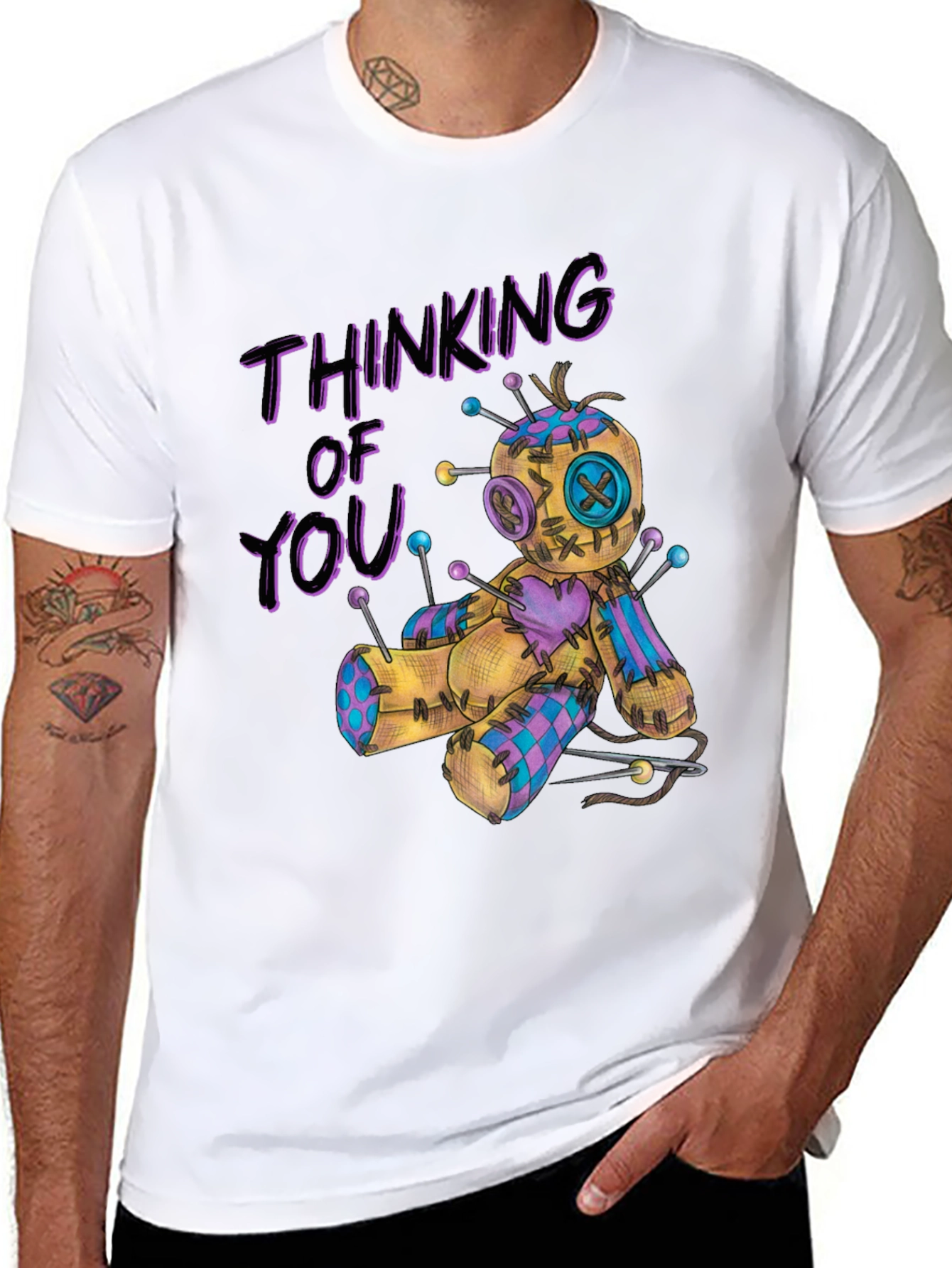 Black Thinking of You Voodoo Doll Graphic T-Shirt view 8