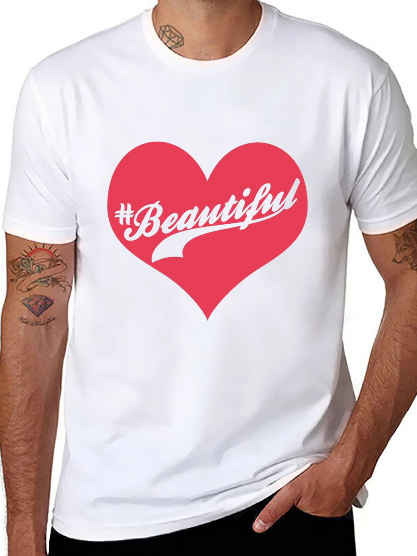 Black #Beautiful Heart Graphic Print Black T-Shirt view 8