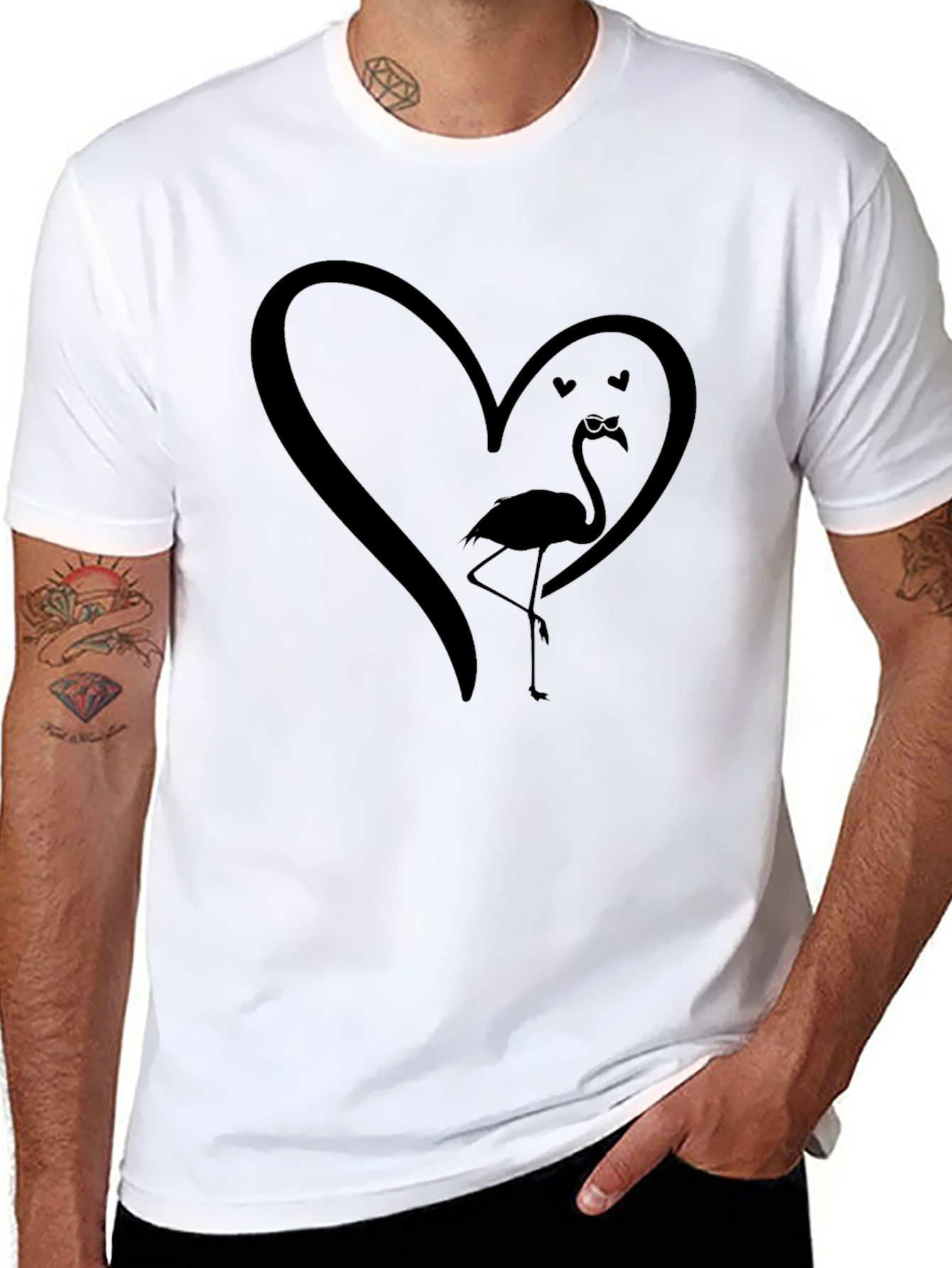 Black Flamingo Heart Graphic Tee - Unique Design view 8