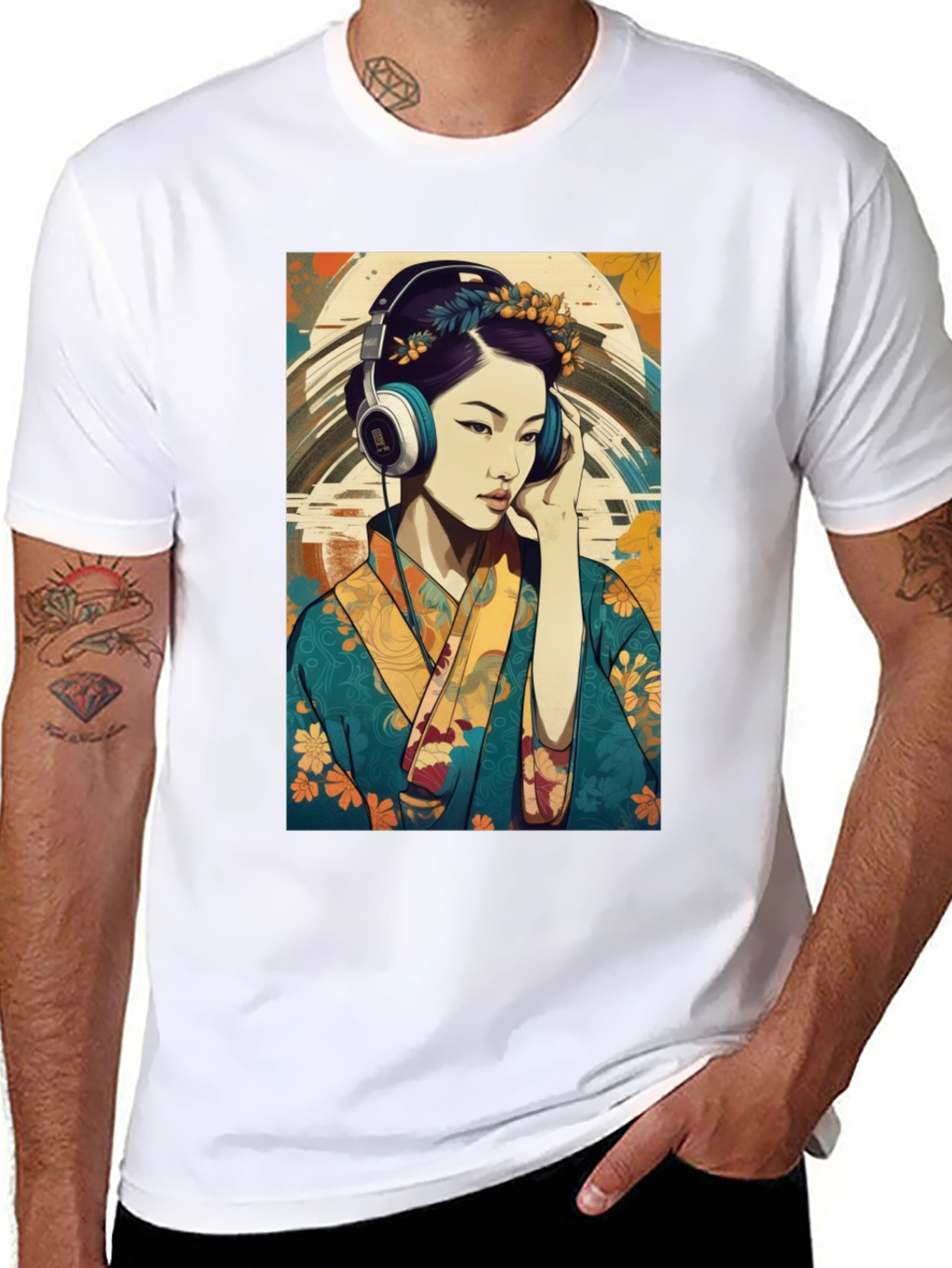 Black Geisha Headphones Graphic Tee - Stylish & Unique view 8