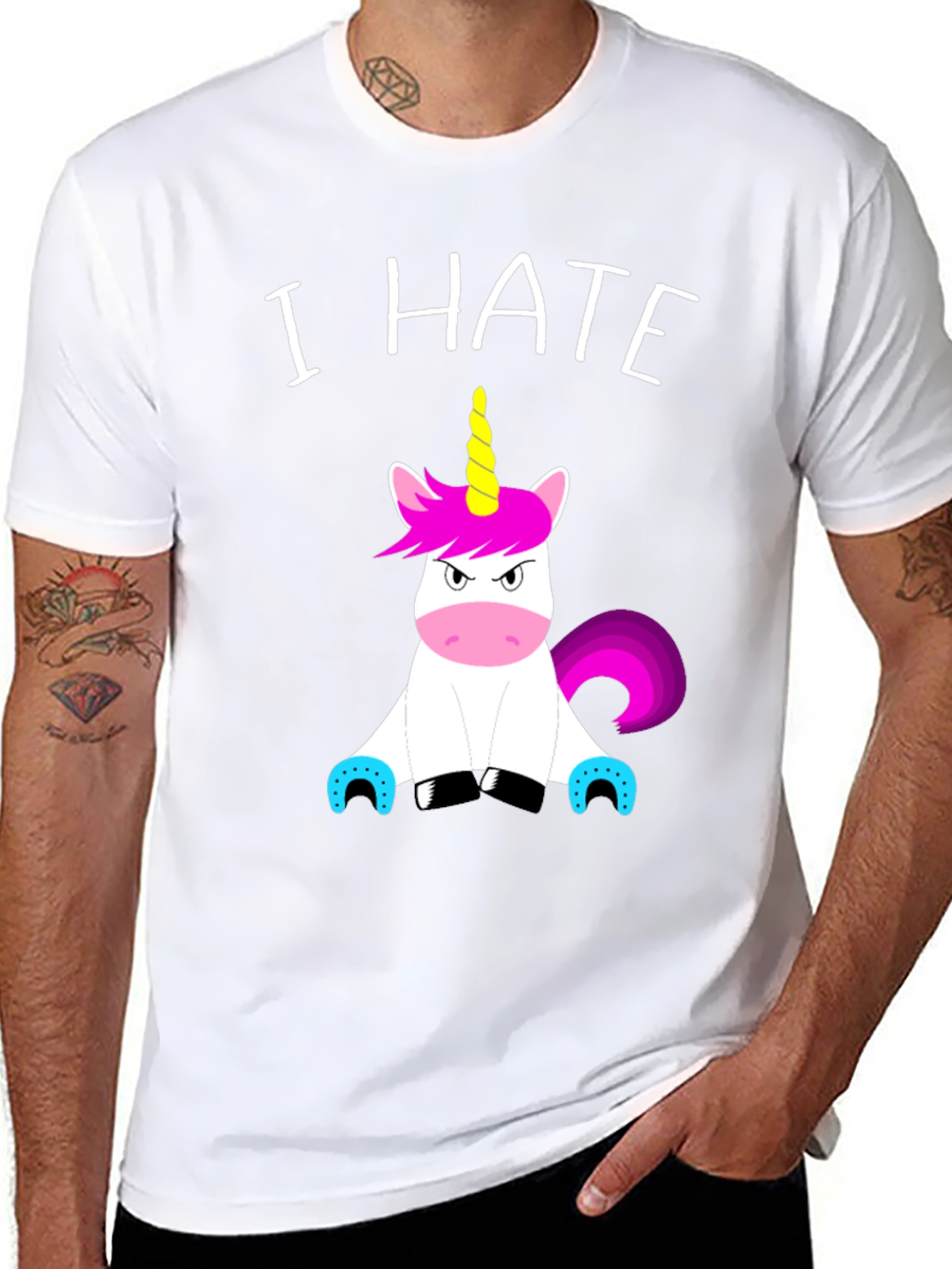Black I Hate Unicorns Graphic Tee - Funny Sarcastic Shirt view 8