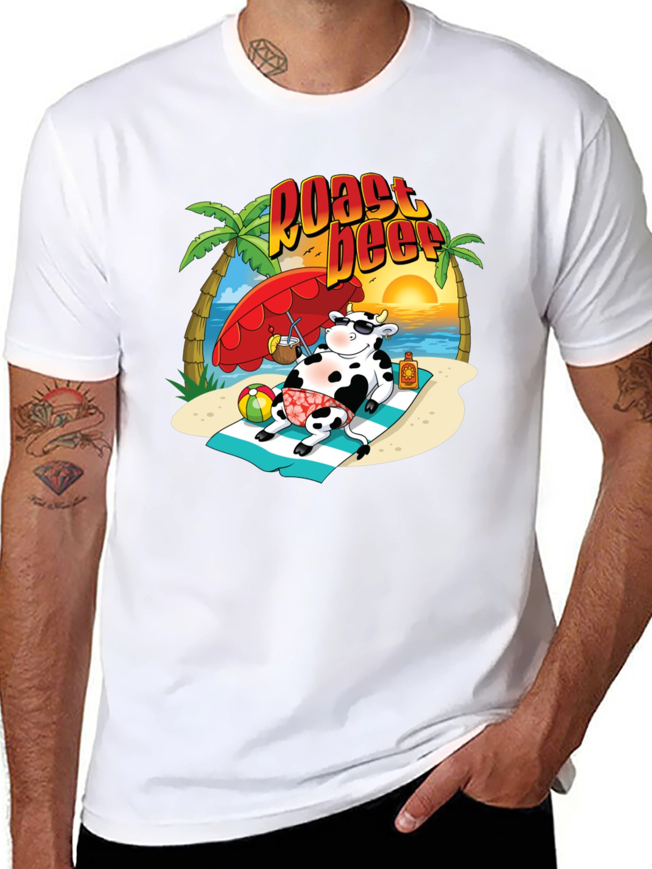 Black Roast Beef Beach Cow Graphic T-Shirt view 8