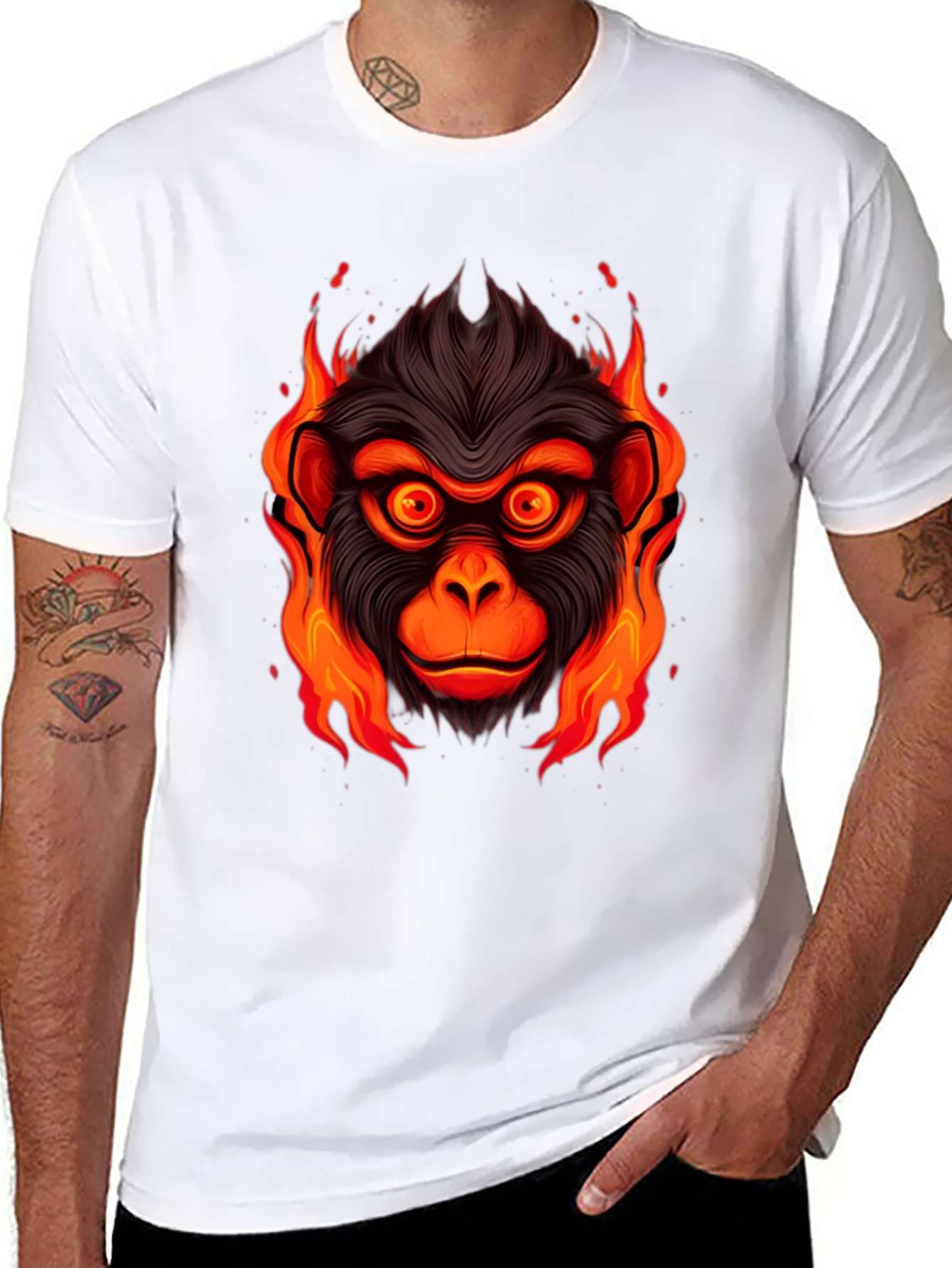 Black Fiery Monkey Graphic Tee - Men's Black T-Shirt view 8