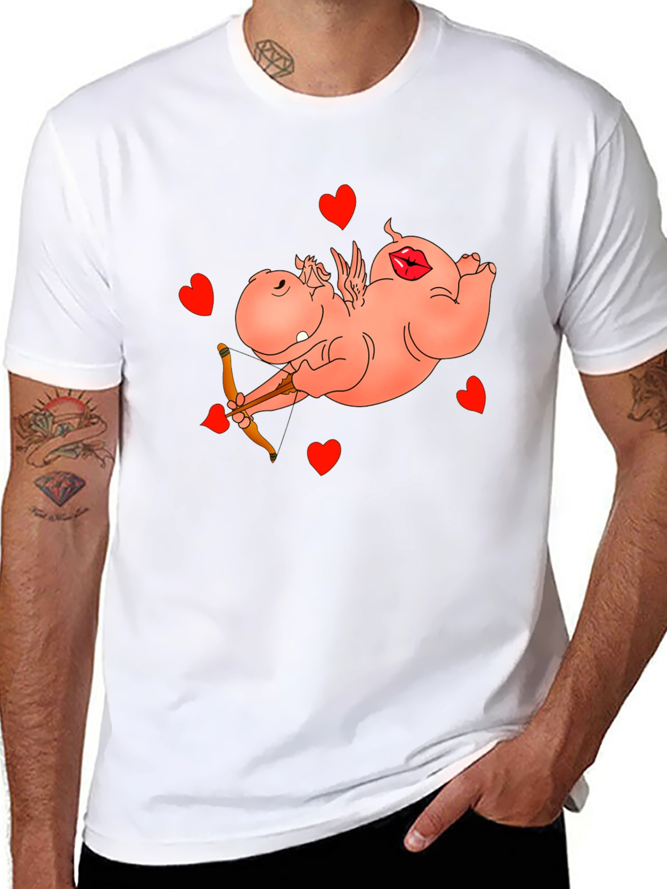 Black Cupid Hippo Graphic Tee - Funny Valentine's Day Shirt view 8