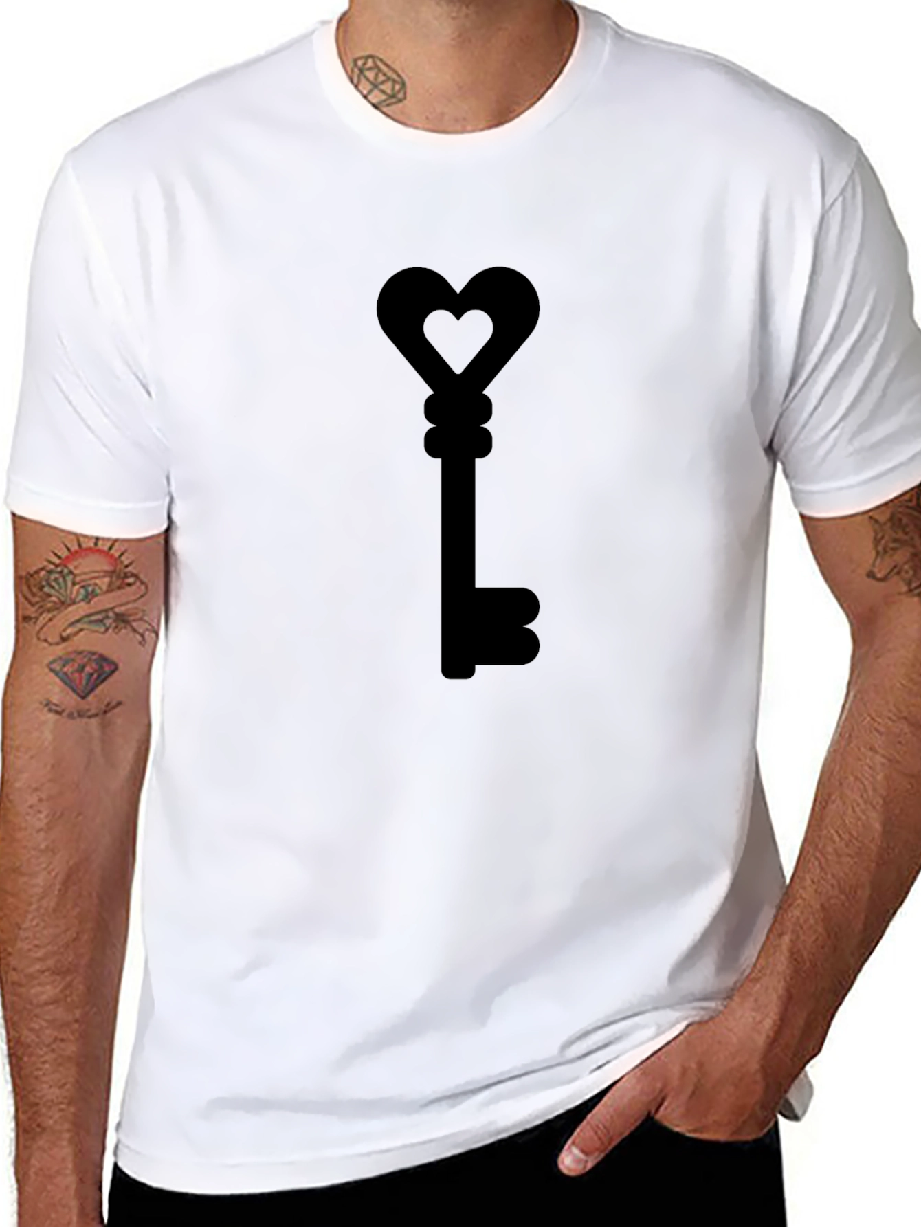 Black Heart Key Graphic T-Shirt - Love Unlock Style view 8