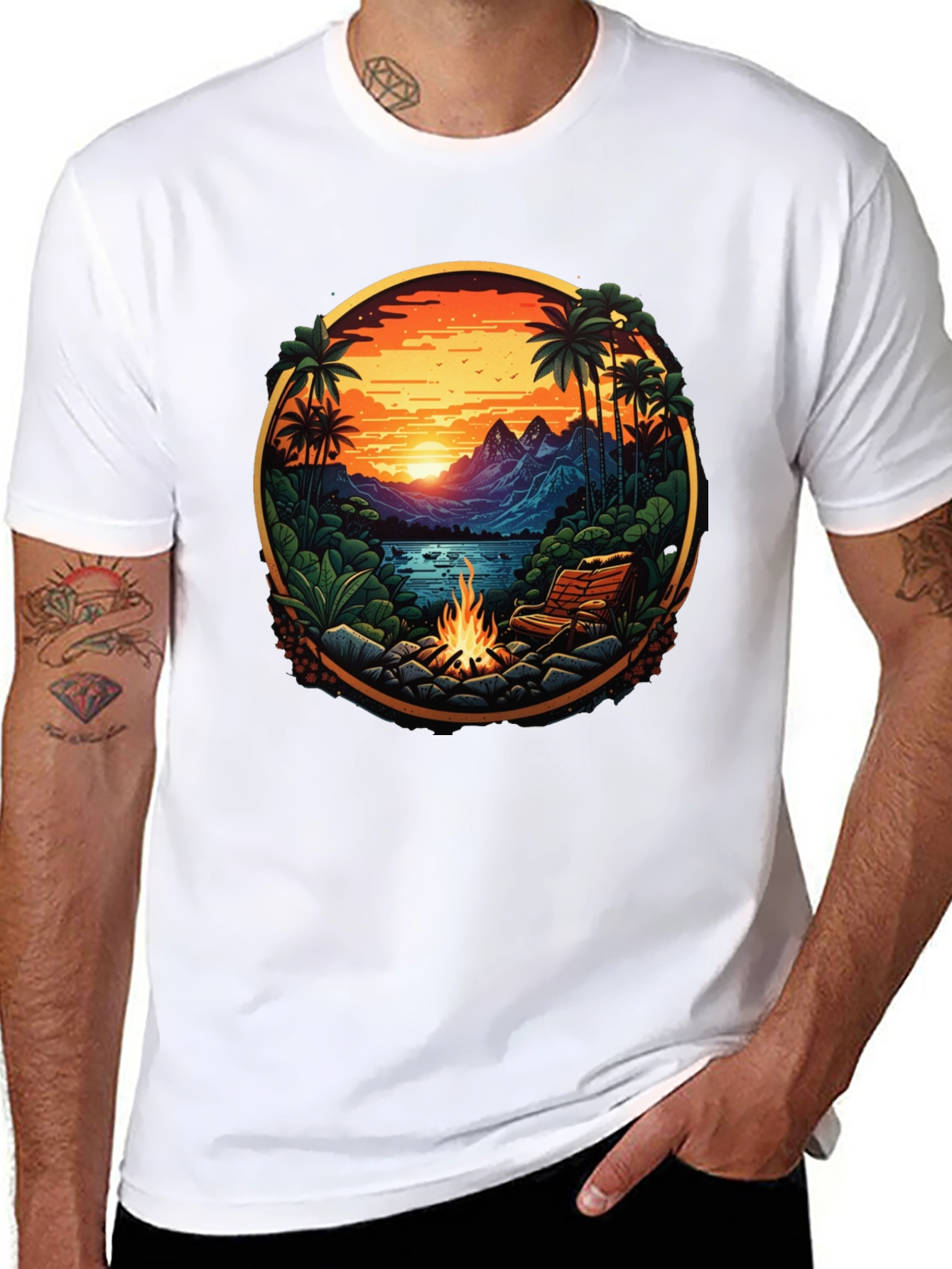 Black Tropical Campfire Graphic Tee view 8