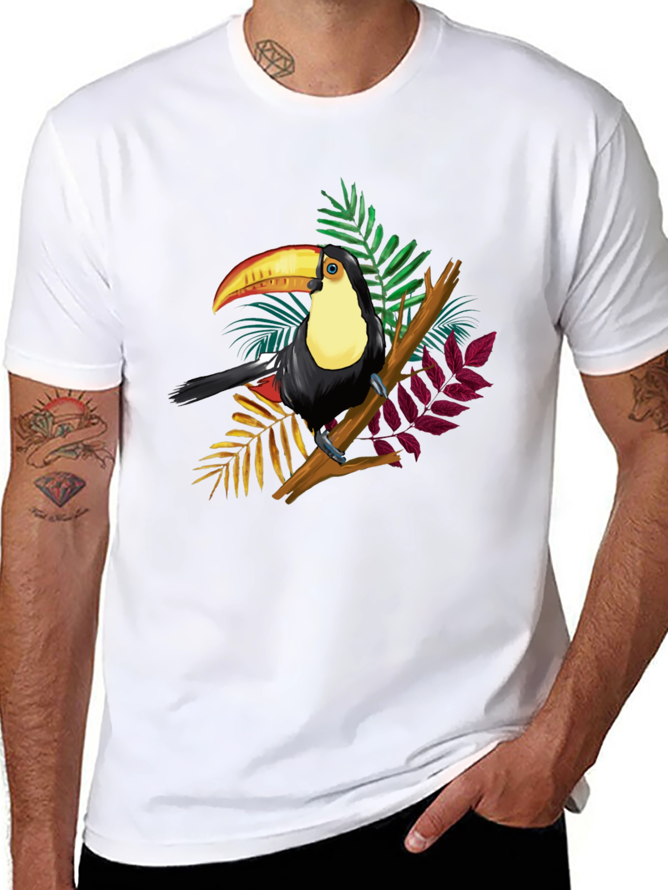 Black Toucan Graphic Tee - Tropical Bird Black T-Shirt view 8