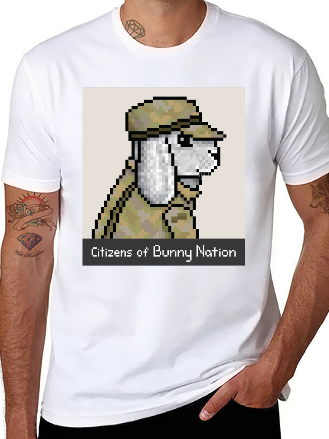 Black Citizens of Bunny Nation Pixel Art T-Shirt view 8