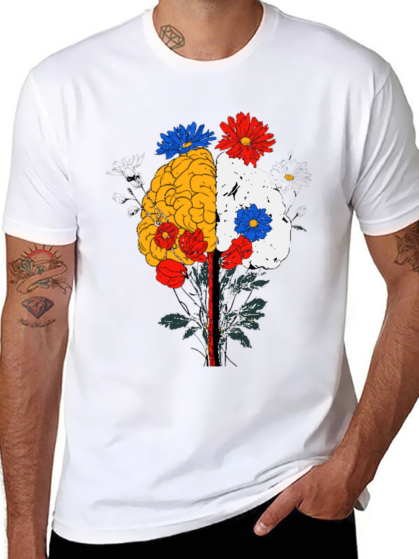Black Brain and Flower Graphic Tee - Black Cotton view 8