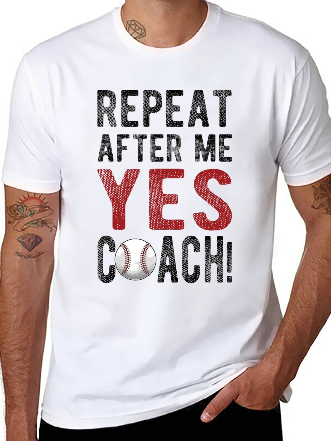 Black Repeat After Me: Yes Coach! Baseball T-Shirt view 8
