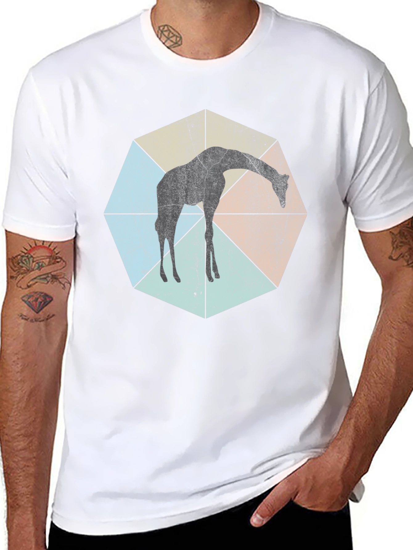 Black Geometric Giraffe T-Shirt - Unisex Black Tee view 8