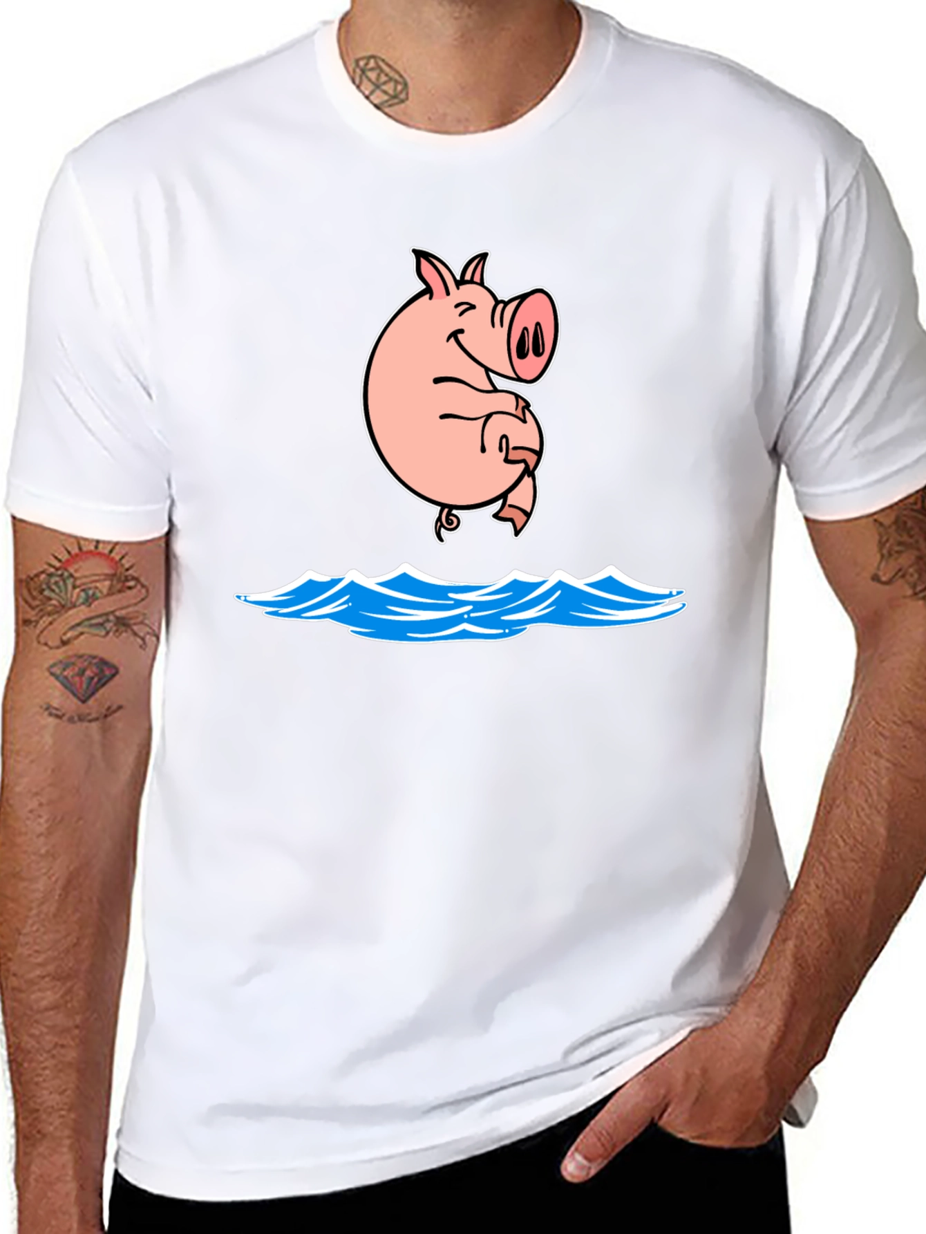 Black Pig Swimming T-Shirt Funny Graphic Tee view 8