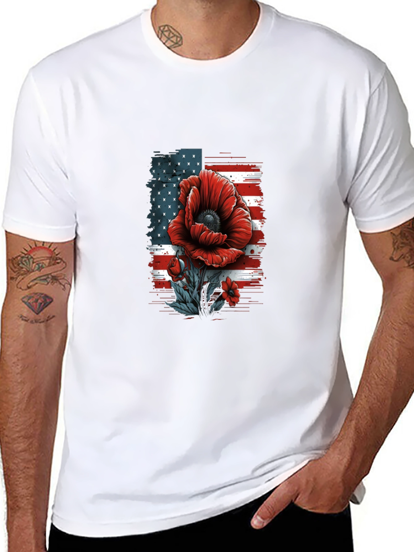 Black American Flag Poppy T-Shirt view 8