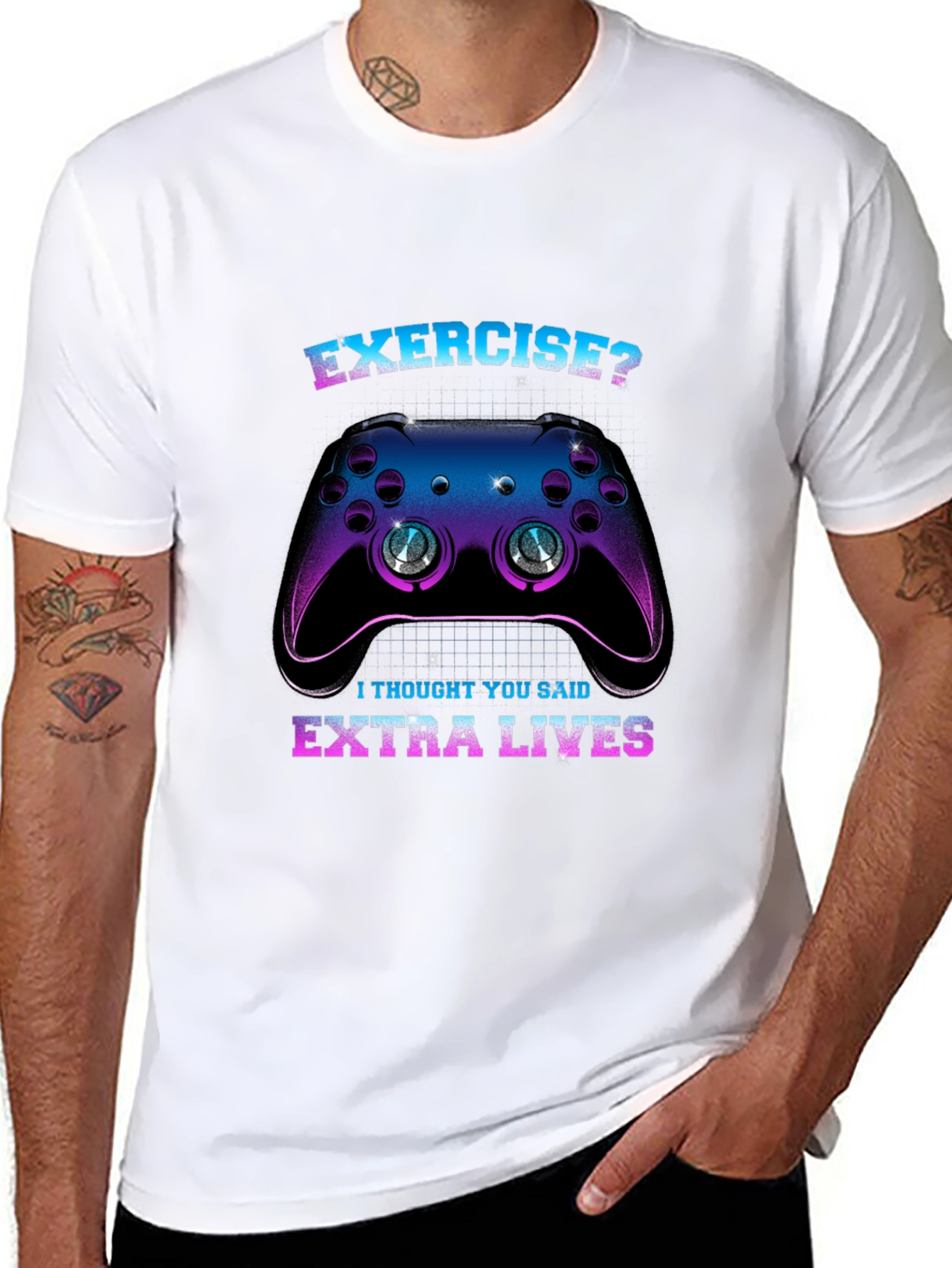 Black Funny Gamer T-Shirt: Exercise? Extra Lives! view 8