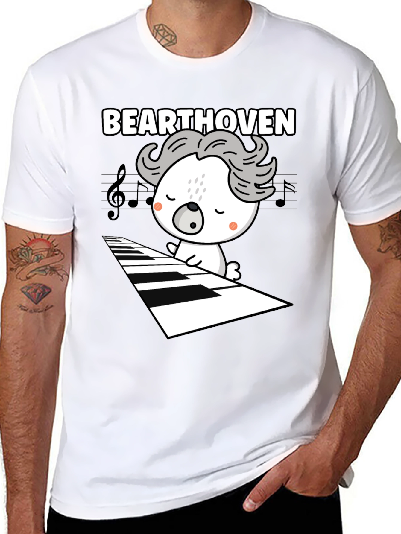 Black Bearthoven Music Lover Graphic Tee view 8