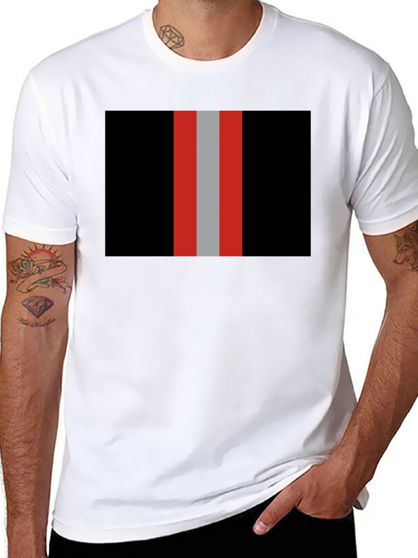 Black Striped Graphic Tee - Black with Bold Stripes view 8