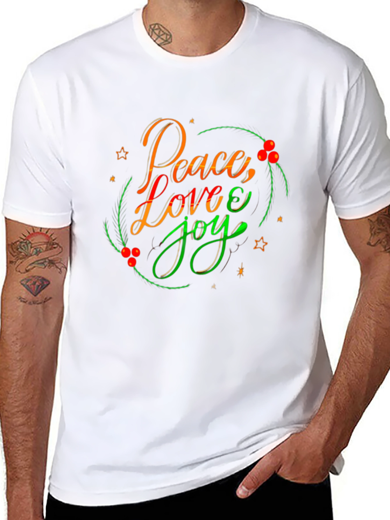 Black Peace Love Joy Holiday T-Shirt - Festive Design view 8