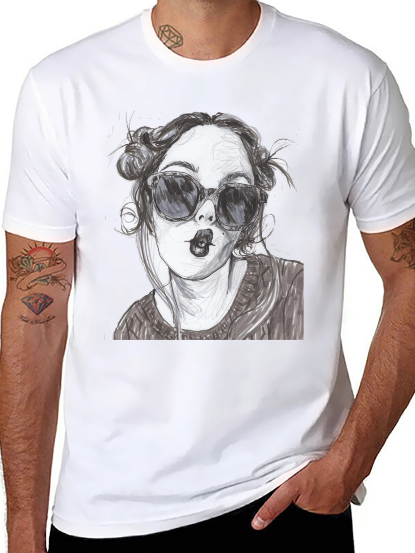 Black Woman Sketch Graphic Black T-Shirt view 8