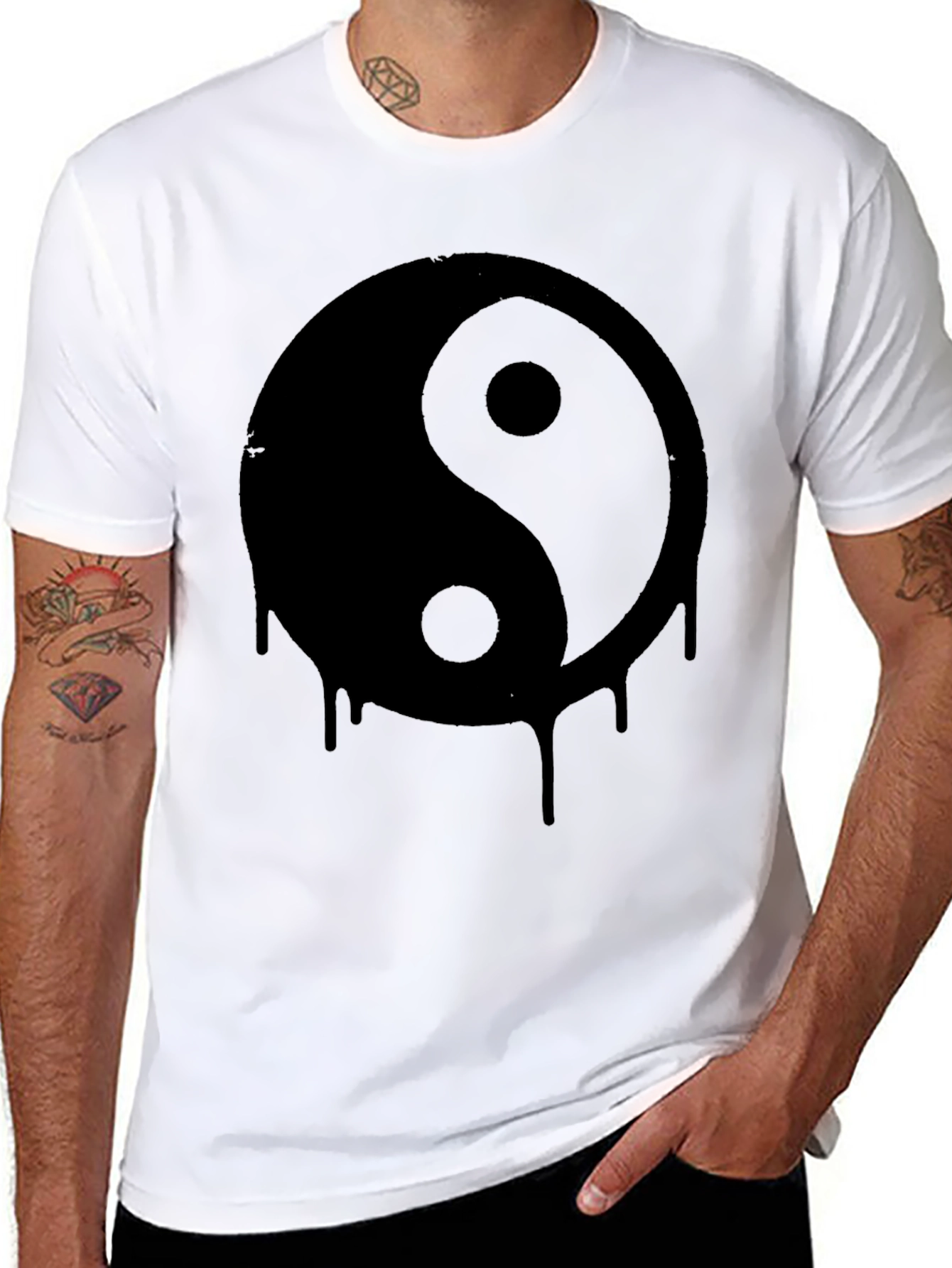 Black Yin Yang Drip Graphic Tee - Black Cotton T-Shirt view 8