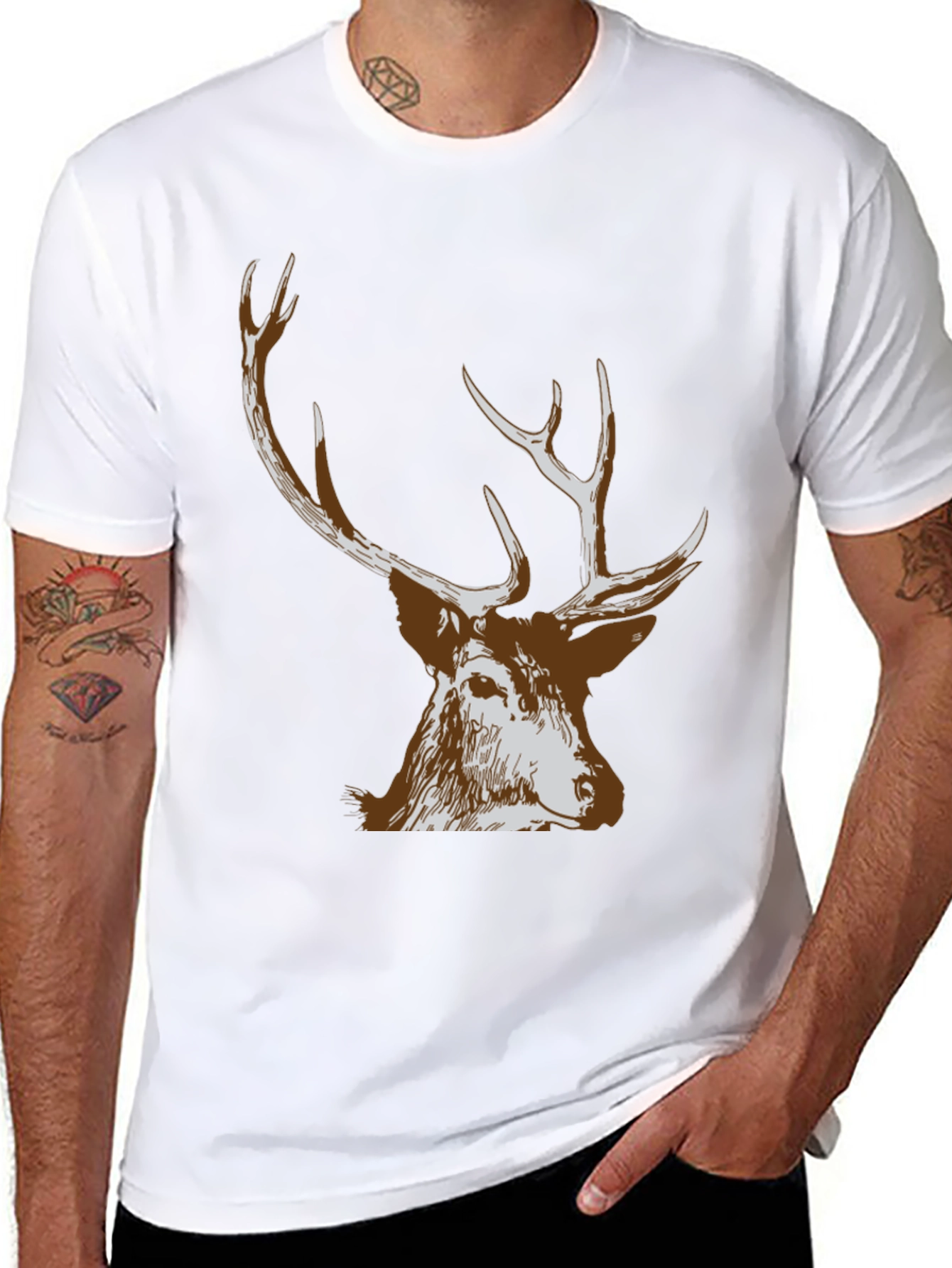 Black Men's Black Deer Graphic T-Shirt view 8